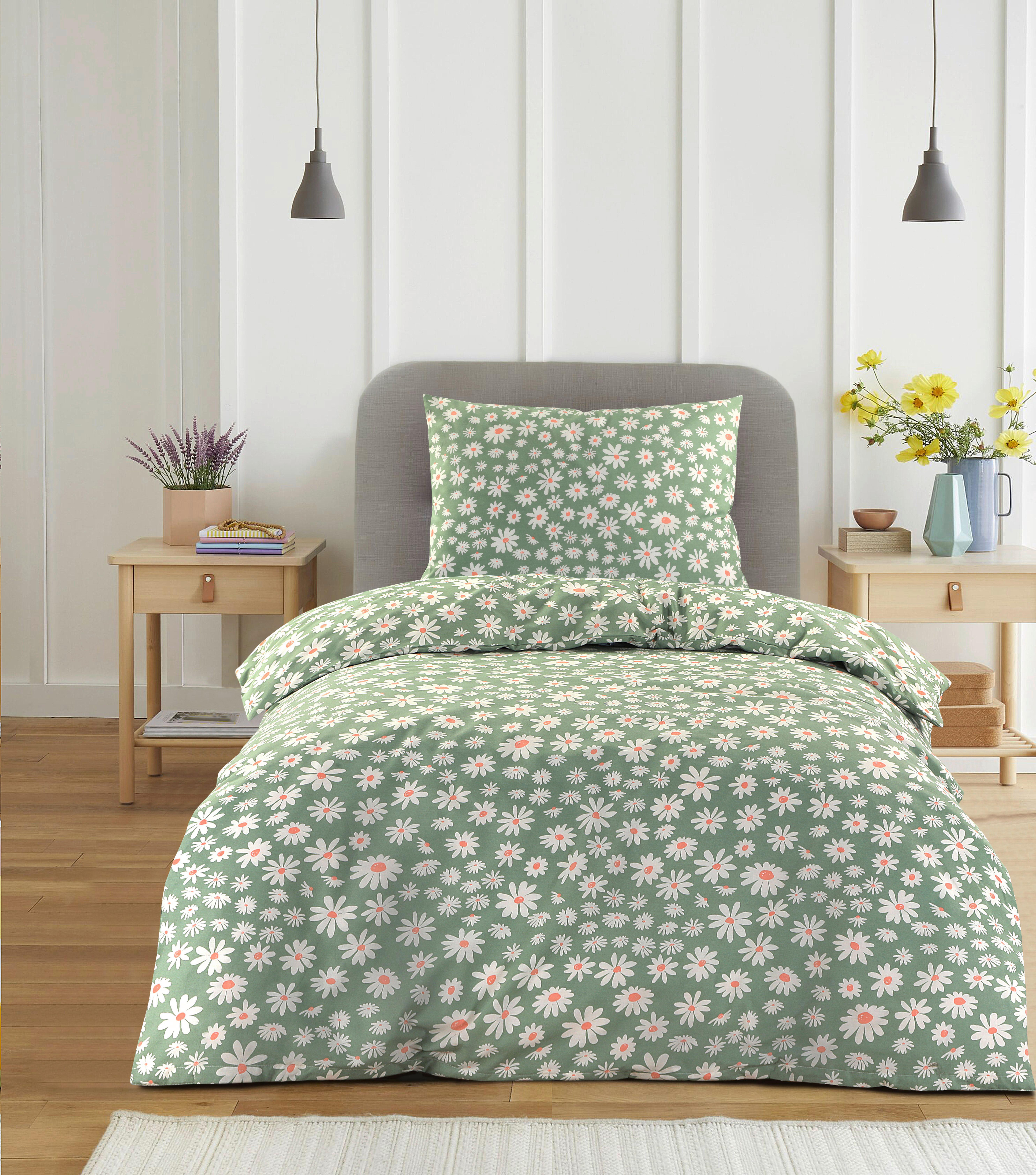 Ágyneműhuzat-garnitúra Daisy - zsályazöld/borostyánszínű, Romantik / Landhaus, textil - James Wood