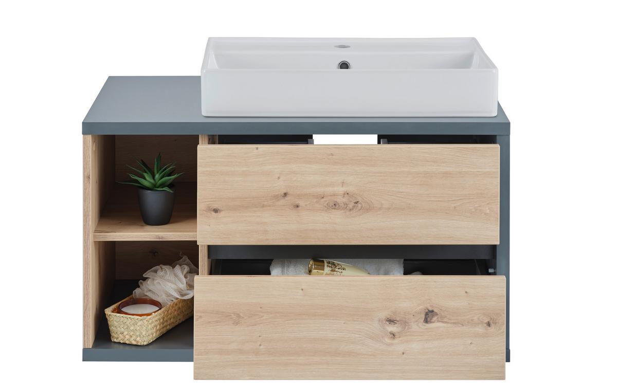 Waschbeckenunterschrank Camillo B: 80 Cm, Eichefarben - Weiß Hochglanz/Anthrazit, MODERN, Keramik/Holzwerkstoff (80/48/46cm)