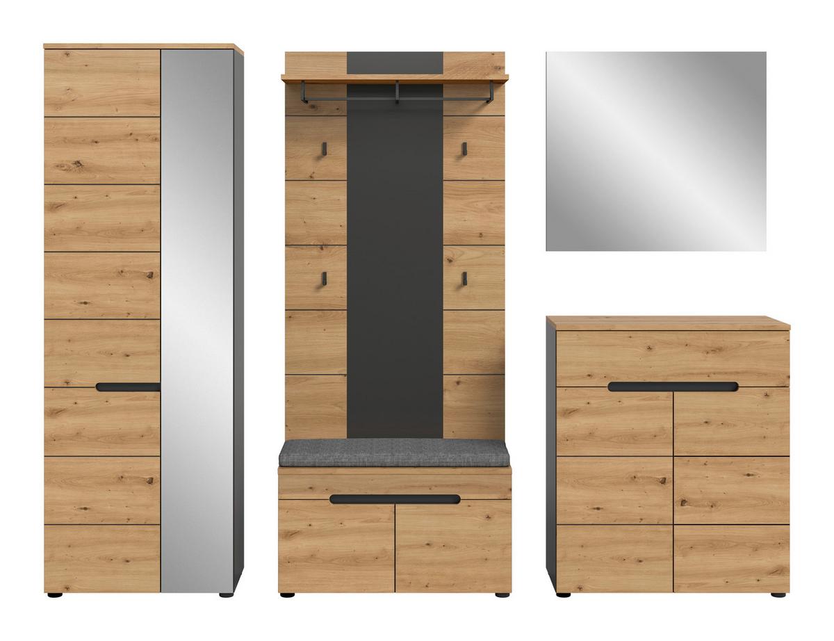 Garderobe Canu 6-teilig Eiche Artisan/grau B: 255 Cm - Eiche Artisan, Design, Holzwerkstoff (255/190/37cm) - Livetastic
