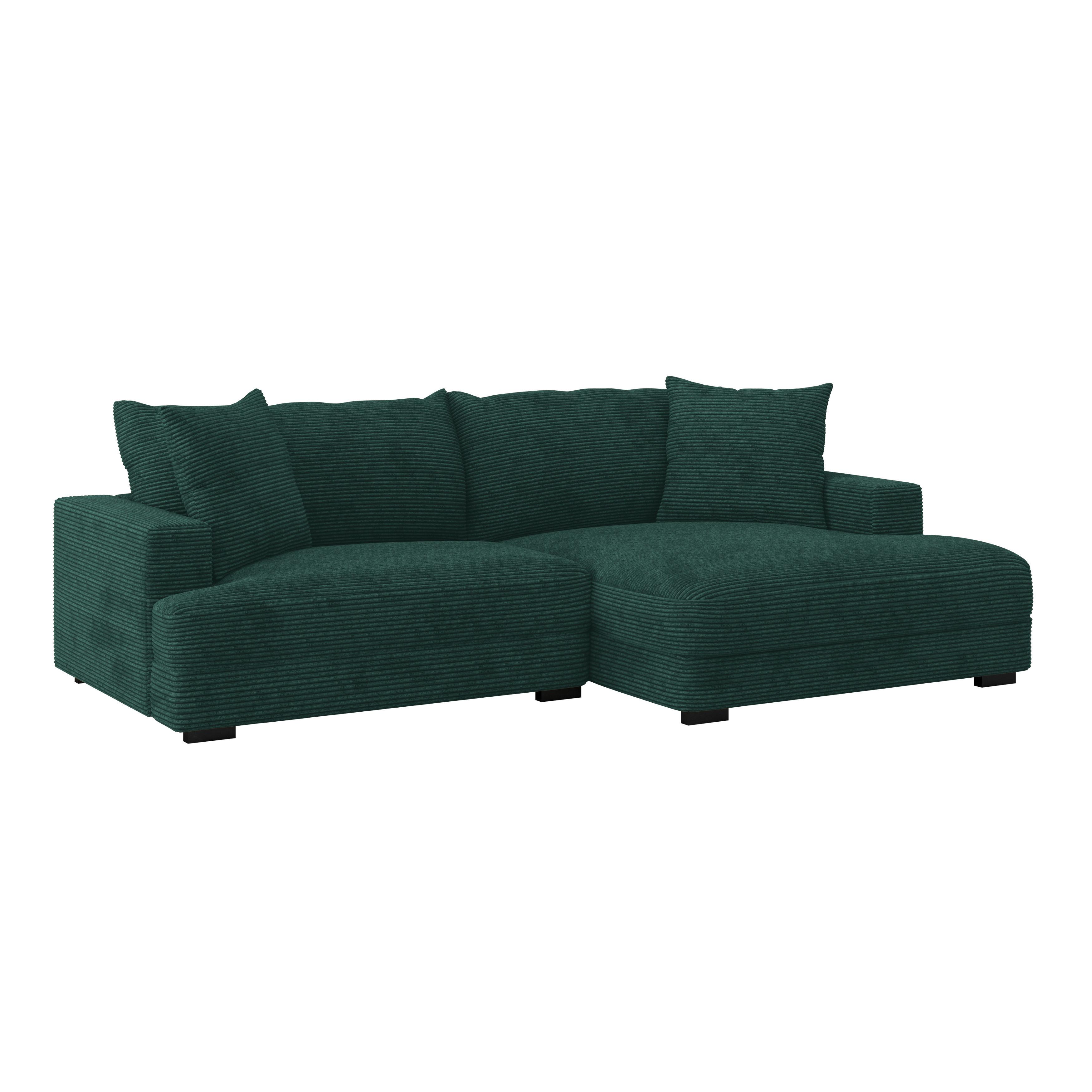 Ecksofa Pelle Dunkelgrün Cordstoff - Dunkelgrün/Schwarz, MODERN, Textil (265/180cm)