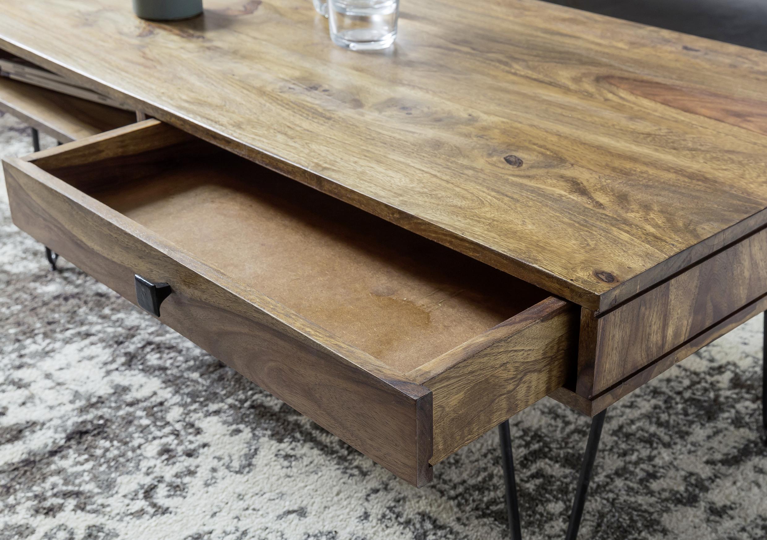 MID.YOU Couchtisch Holz mit Stauraum Bagli, Sheesham/Schwarz