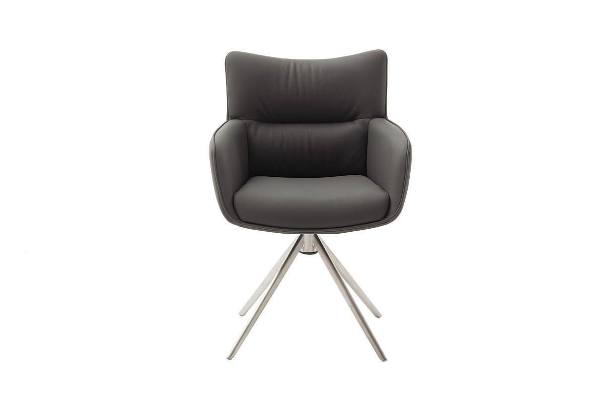 Armlehnstuhl Limone 2 Leder Anthrazit 360° drehbar - Edelstahlfarben/Anthrazit, KONVENTIONELL, Leder/Metall (61/88/63cm)