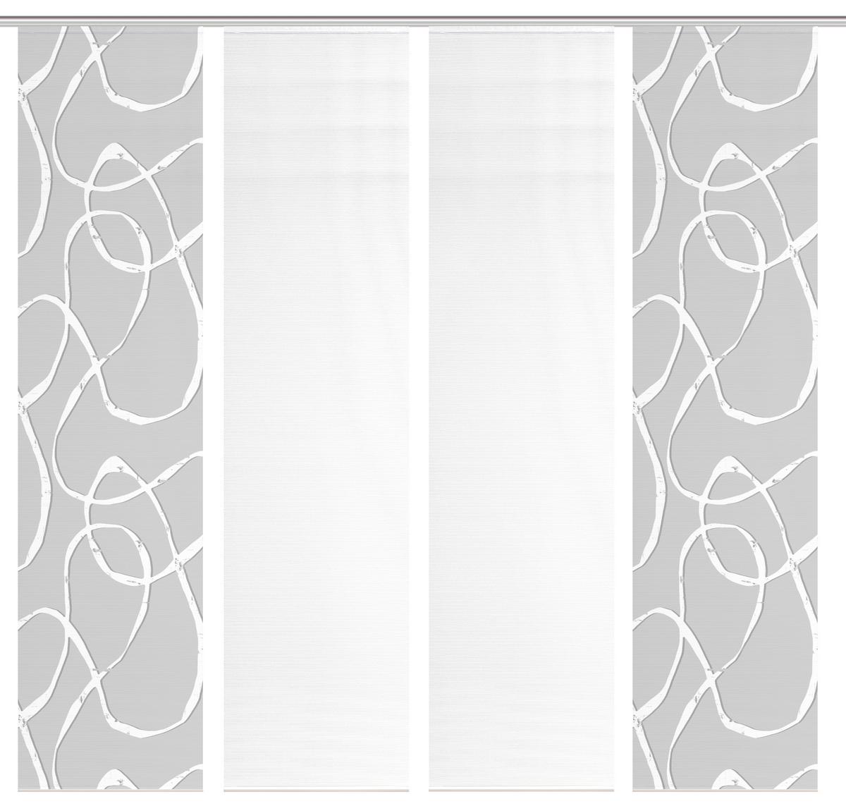 Flächenvorhang Ophelia 4er Set - Hellgrau/Weiß, KONVENTIONELL, Textil (60/260cm)