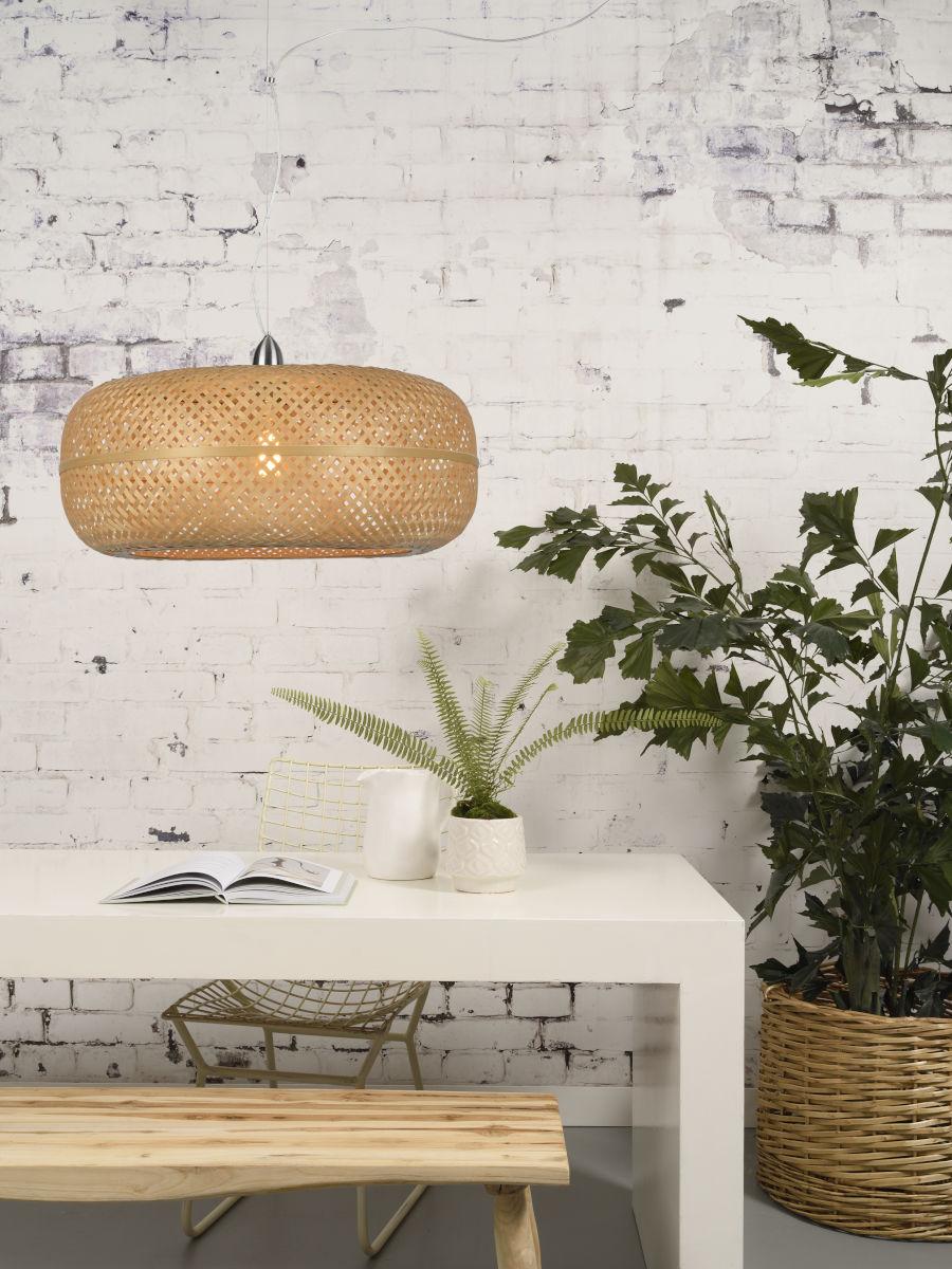 Hängeleuchte Palawan H: 378 cm 1-Flammig höhenverstellbar - Chromfarben/Braun, Design, Naturmaterialien/Kunststoff (63/378cm) - Good & Mojo
