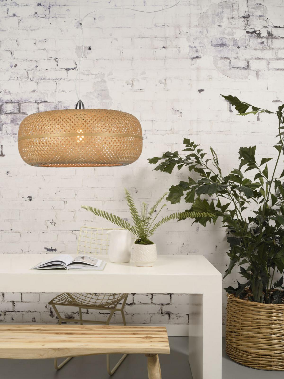 Hängeleuchte Palawan H: 378 cm 1-Flammig höhenverstellbar - Chromfarben/Braun, Design, Naturmaterialien/Kunststoff (63/378cm) - Good & Mojo