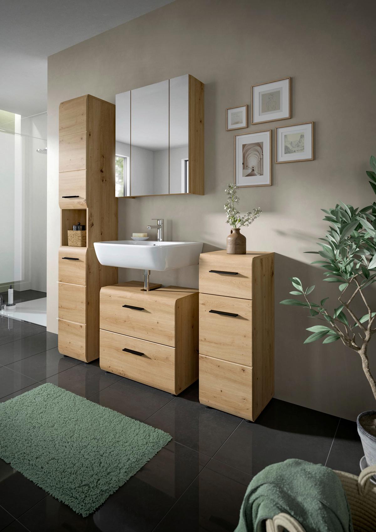Badezimmer Ice Eiche Artisan Dekor B: 120cm - Schwarz/Eiche Artisan, Basics, Holzwerkstoff (120cm) - MID.YOU