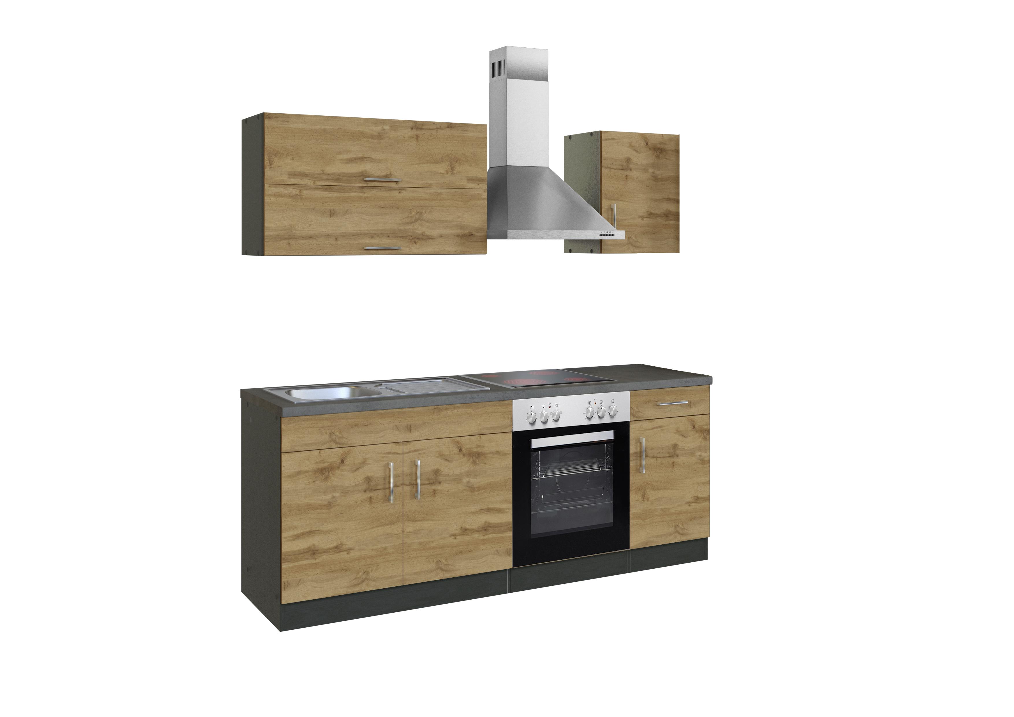 Eichefarbener Küchenblock mit Anthrazit, Breite ca. 210 cm