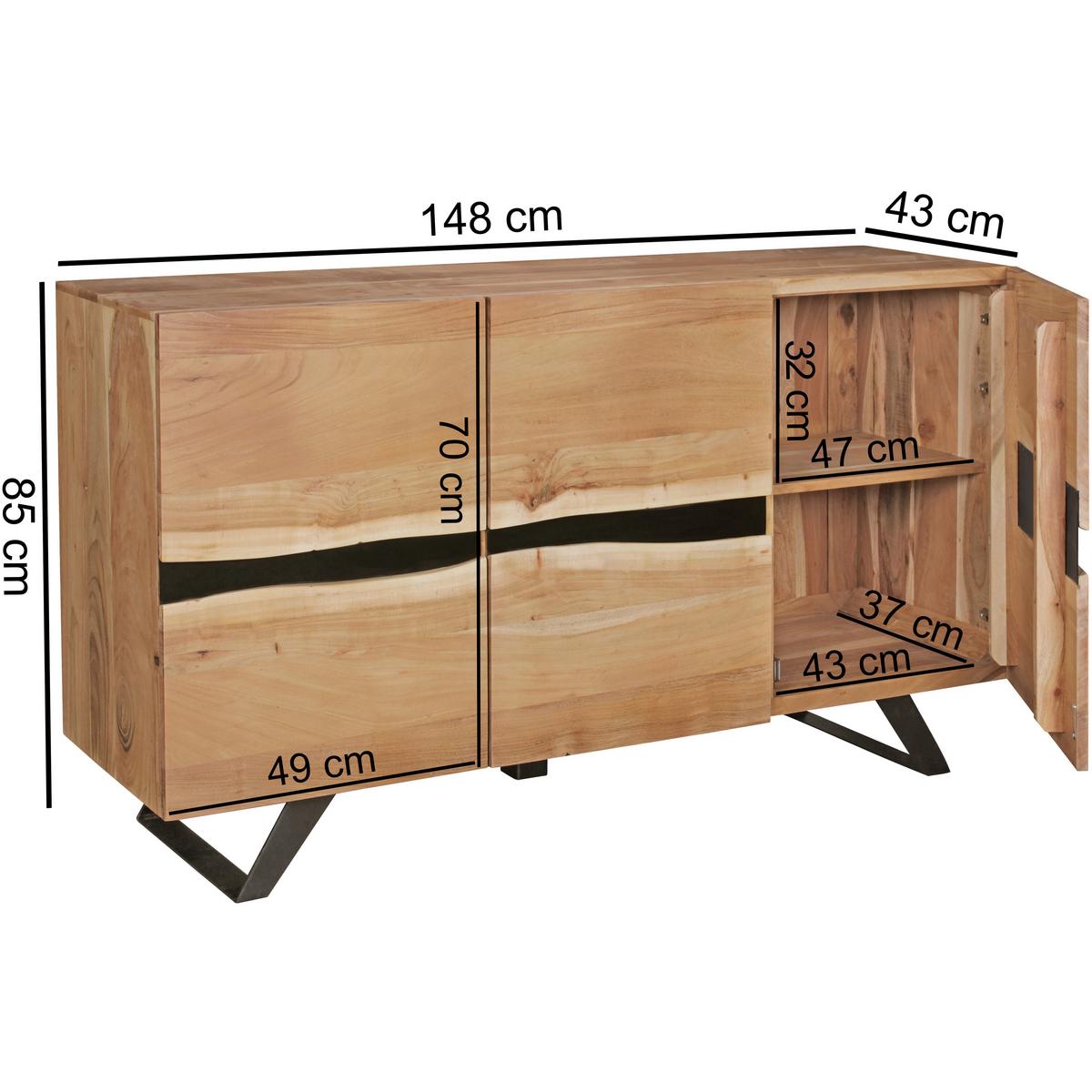 Sideboard Akazie Sheeshamfarben B: 148 Cm - Schwarz/Akaziefarben, Design, Holz (148/85/43cm) - MID.YOU