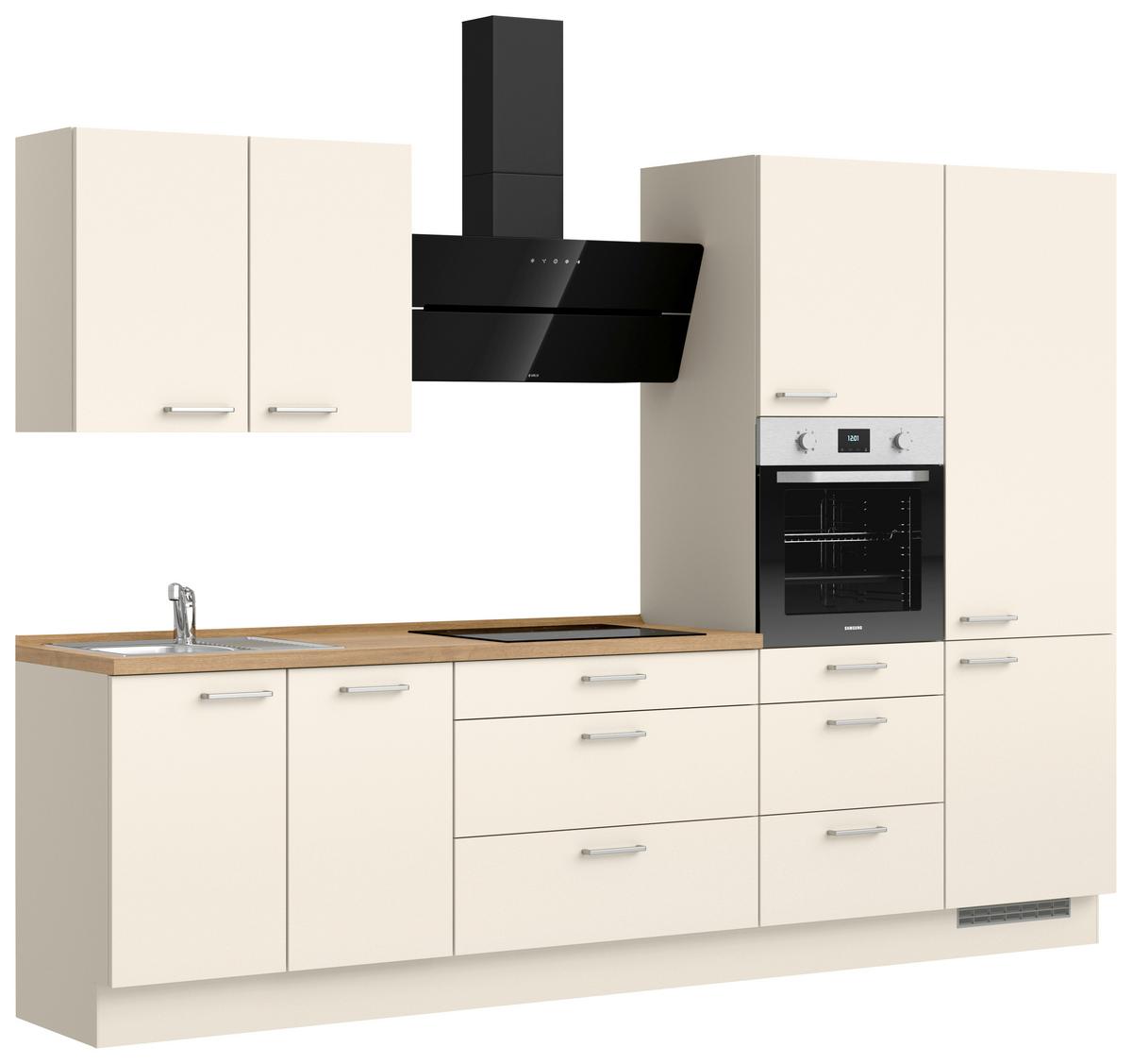 Kuchynská linka 300 cm, magnóliová supermatná - barvy dubu/magnolie, Moderní, kov/kompozitní dřevo (300cm) - Nobilia