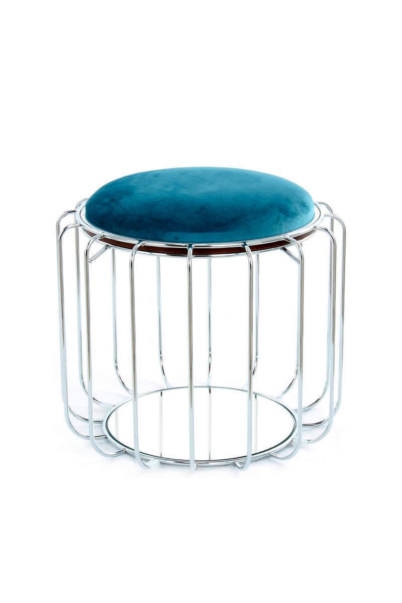 Beistelltisch/Pouf 2 in 1 Comfortable Silber/Petrol - Silberfarben/Petrol, Basics, Glas/Holzwerkstoff (50/50/45cm) - Kayoom