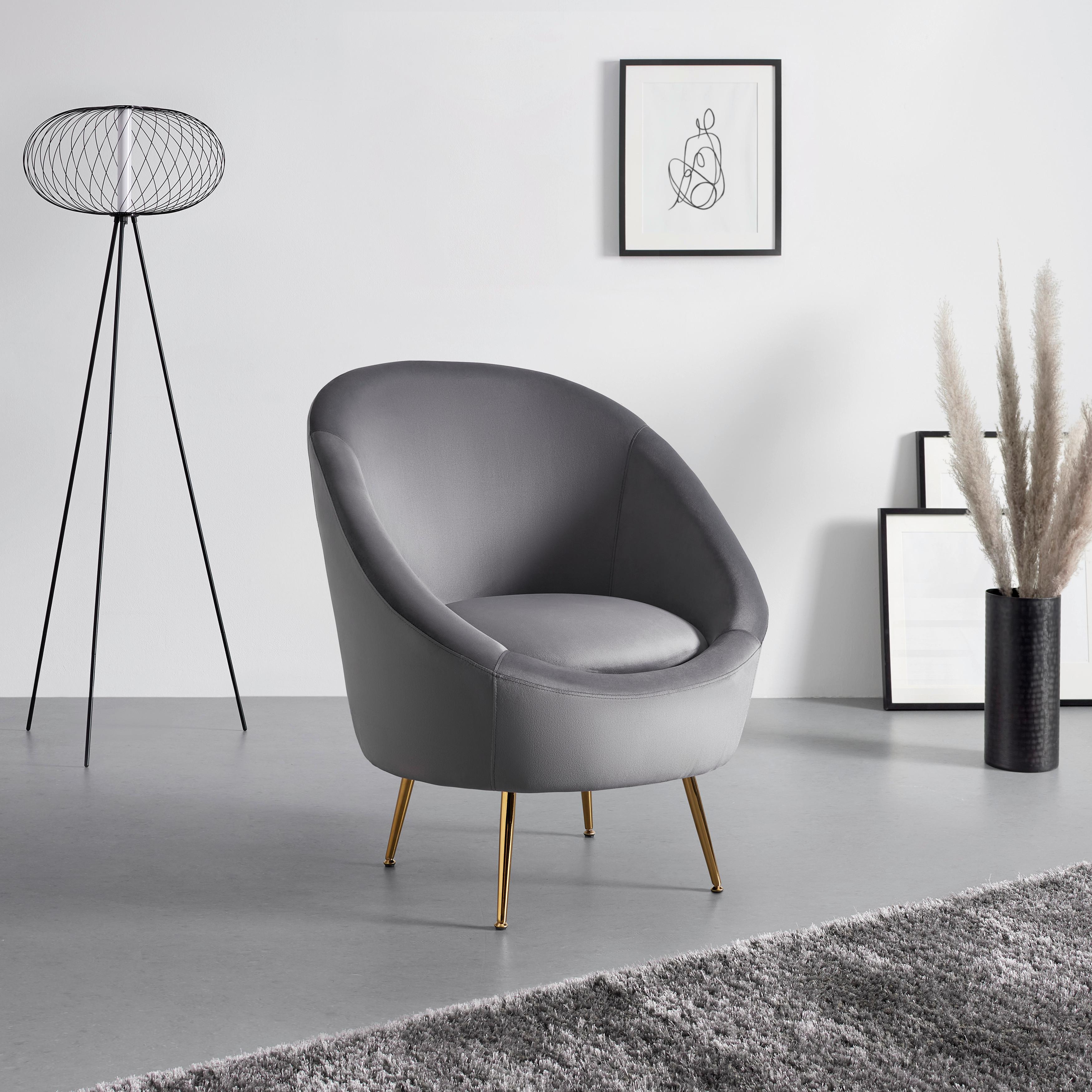 Kreslo LOU sivé - sivá/zlatá, Modern, kov/textil (80/92/75cm) - PBJ