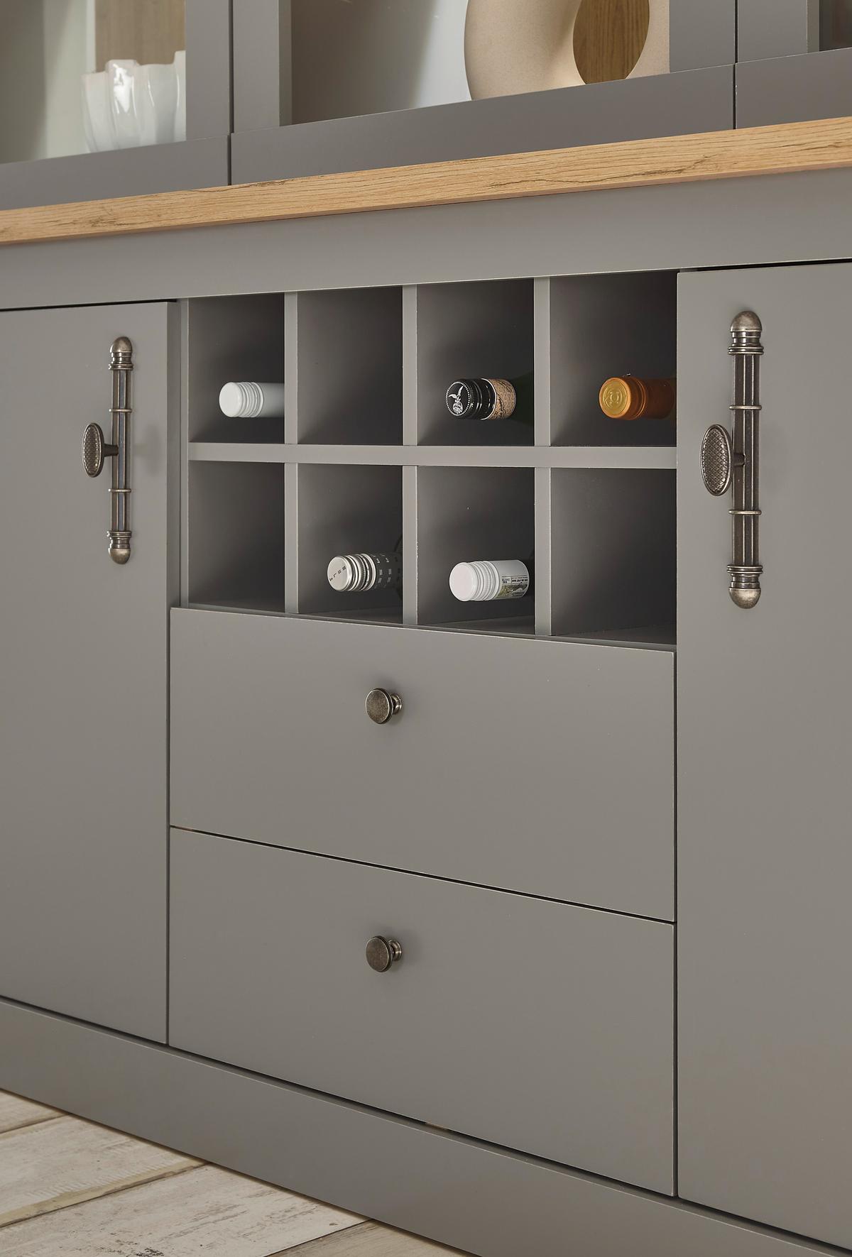 Buffet Chambord Hellgrau/Eiche Dekor B: 183cm - Eichefarben/Hellgrau, Design, Holzwerkstoff (183/206/44cm) - MID.YOU