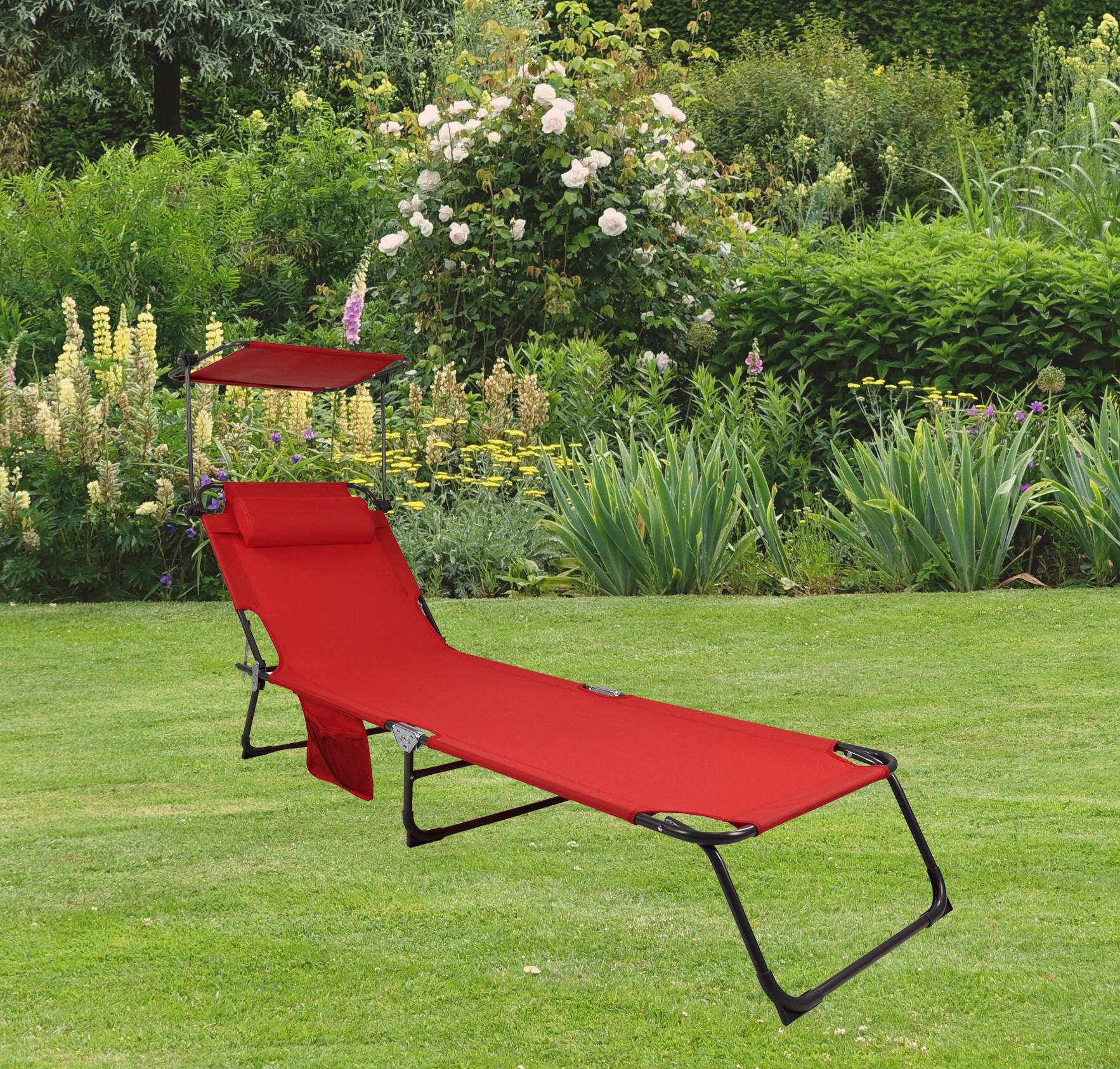 Gartenliege Bindox L Rot B: 55 Cm - Rot, MODERN, Kunststoff/Textil (55/24/185cm) - Ambia Garden