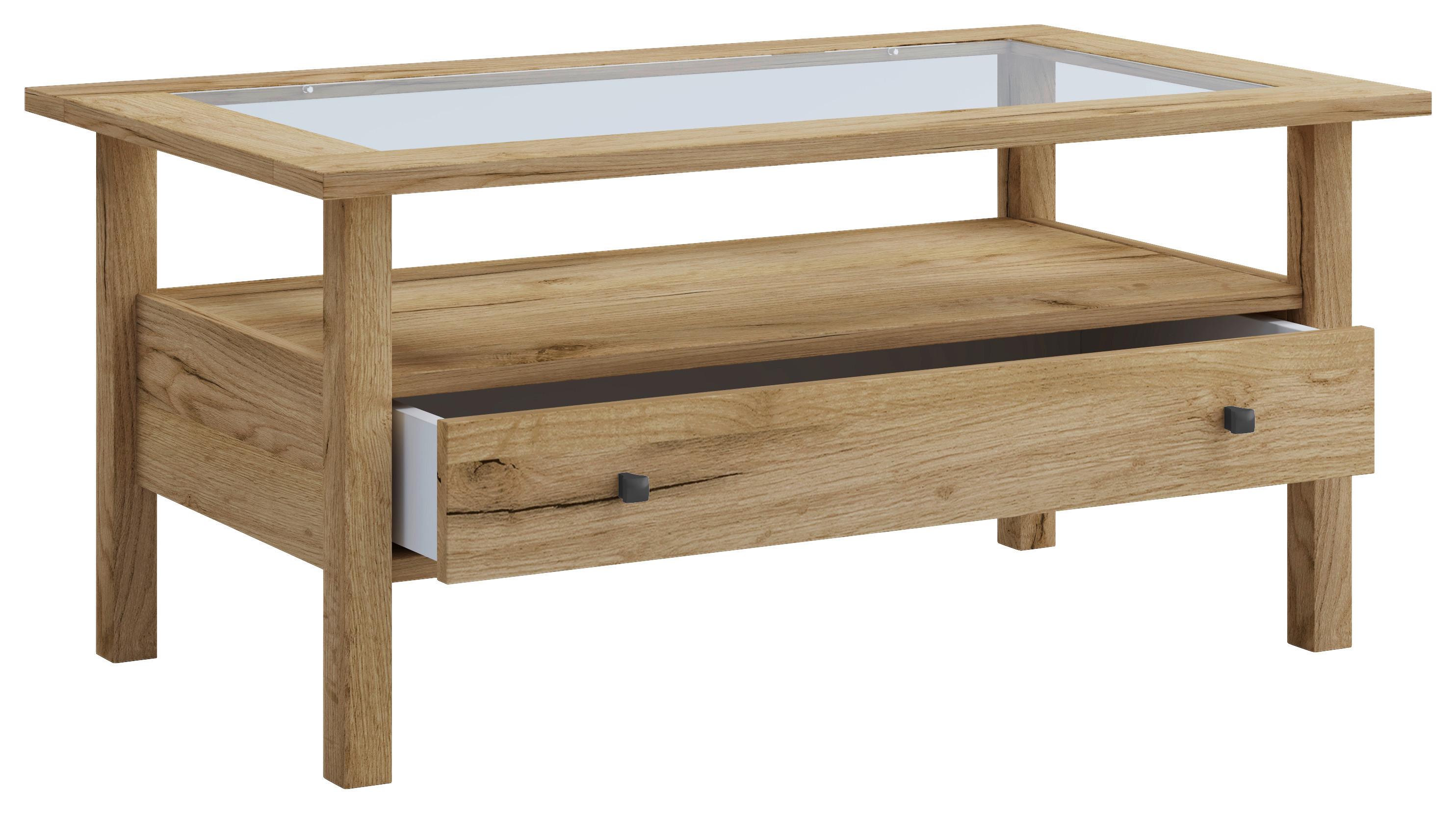 Couchtisch Lingis Honigeiche Dekor - Honigeiche, LIFESTYLE, Glas/Holzwerkstoff (90/42/54cm) - MID.YOU