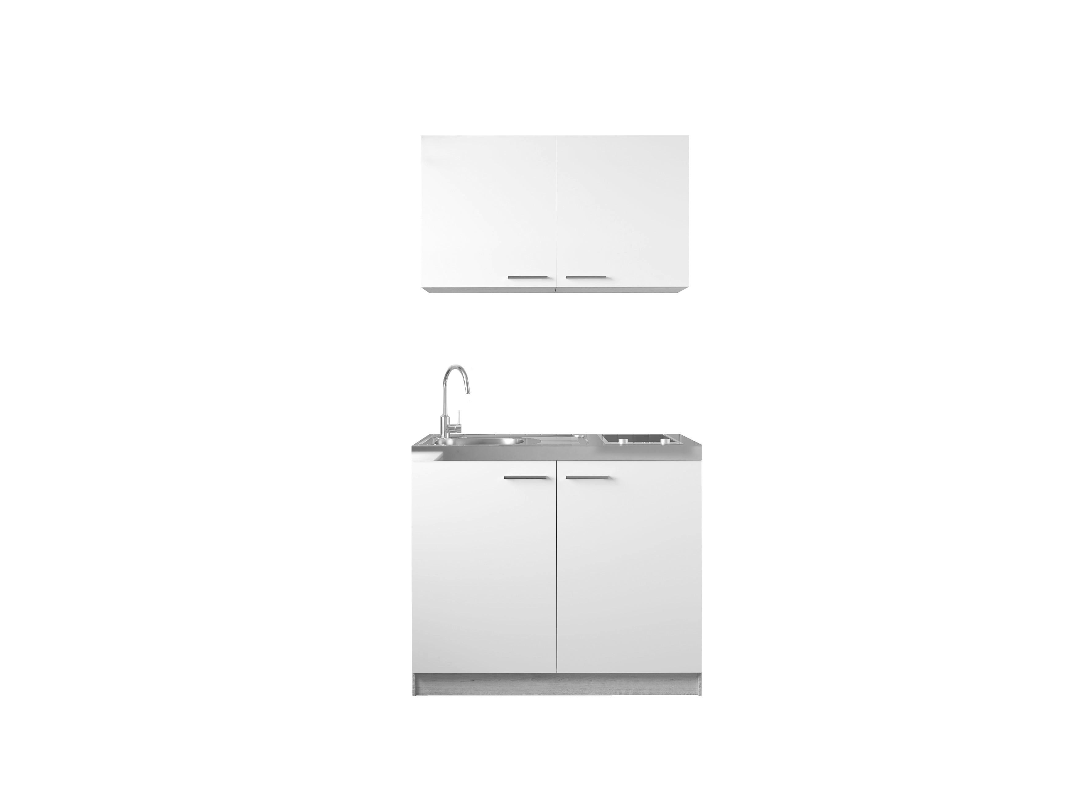 Miniküche Merle Weiß/Eiche Dekor B:100cm - Eichefarben/Weiß, Basics, Holzwerkstoff/Metall (100cm) - Respekta