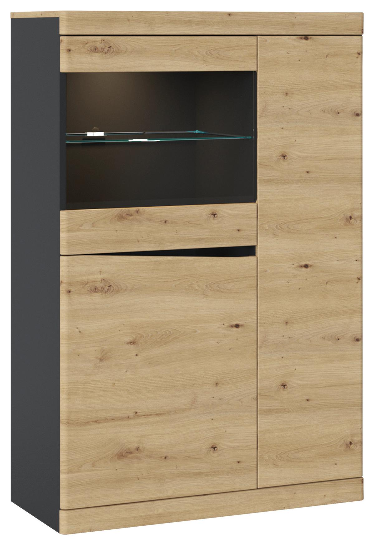 Vitrine Turino Eiche Artisan Anthrazit B: 86 cm - Anthrazit/Schwarz, Trend, Glas/Holzwerkstoff (86/130,8/39,9cm) - Sony