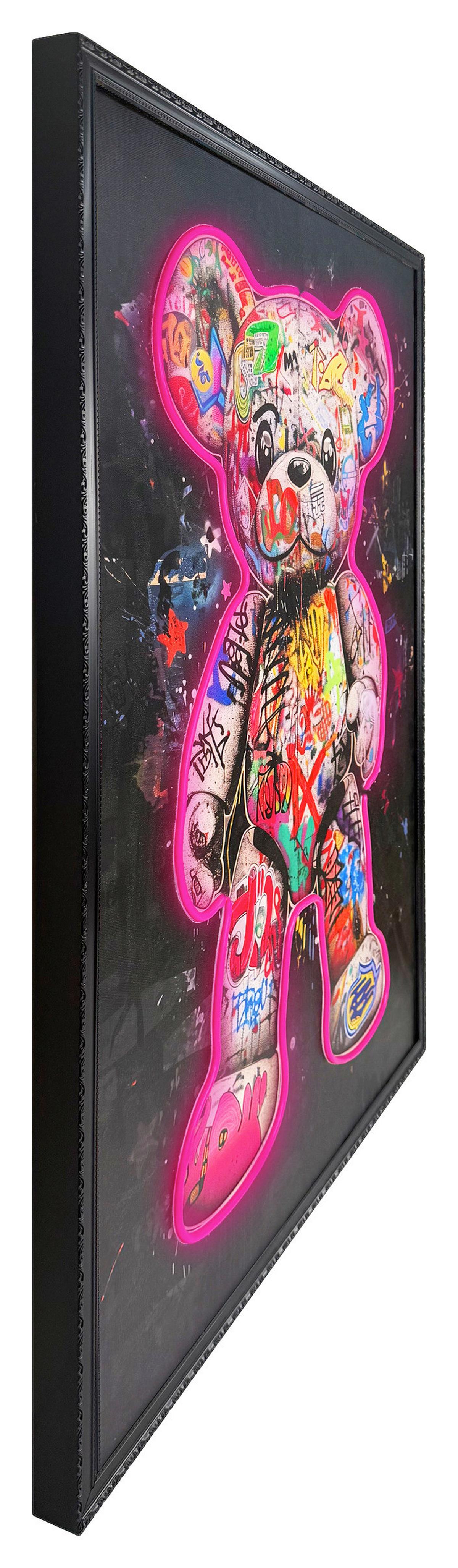 LED-Bild Neon Black Bear - Multicolor/Schwarz, Basics, Holzwerkstoff/Kunststoff (70/100/3,5cm)