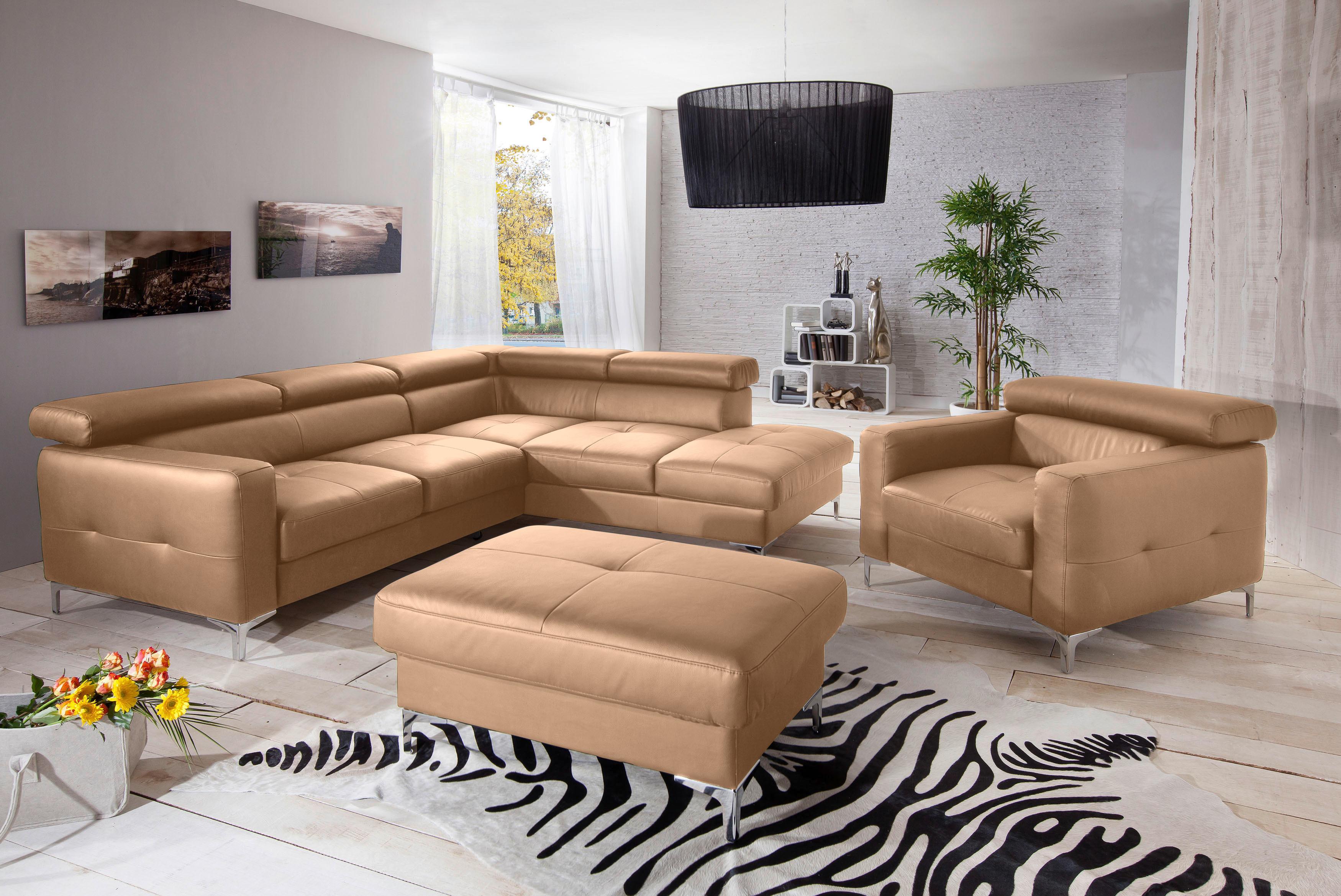 Polstersessel Sammy Cappuccino Leder - Chromfarben/Cappuccino, Design, Leder (99/78-92/106cm) - Livetastic