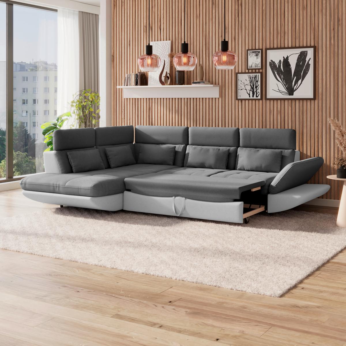 SEDACÍ SOUPRAVA PARK - černá/světle šedá, Moderní, textil/plast (233/311cm) - Luca Bessoni