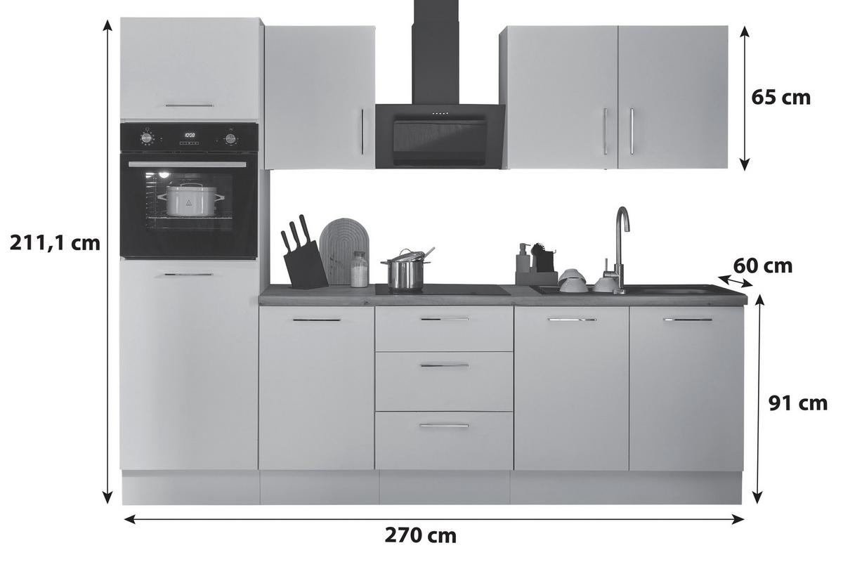 Küchenblock Turin Schwarz/Eiche Dekor B: 270 cm - Schwarz/Eiche Artisan, Basics, Holzwerkstoff (270cm) - P & B