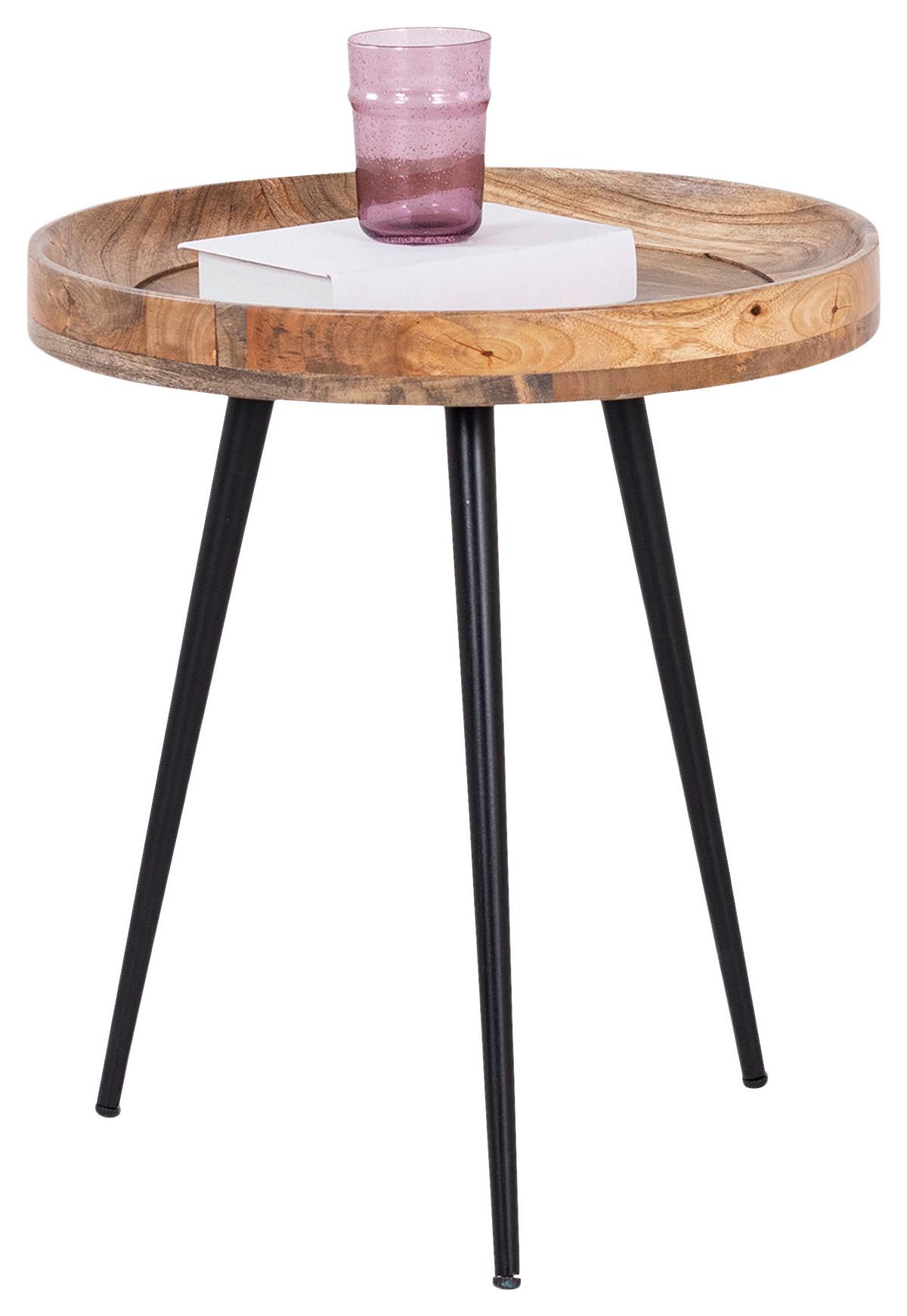 Nachttisch Braun/schwarz Massiv H: 50 Cm Ava - Schwarz/Naturfarben, MODERN, Holz/Metall (45/50/45cm) - MID.YOU