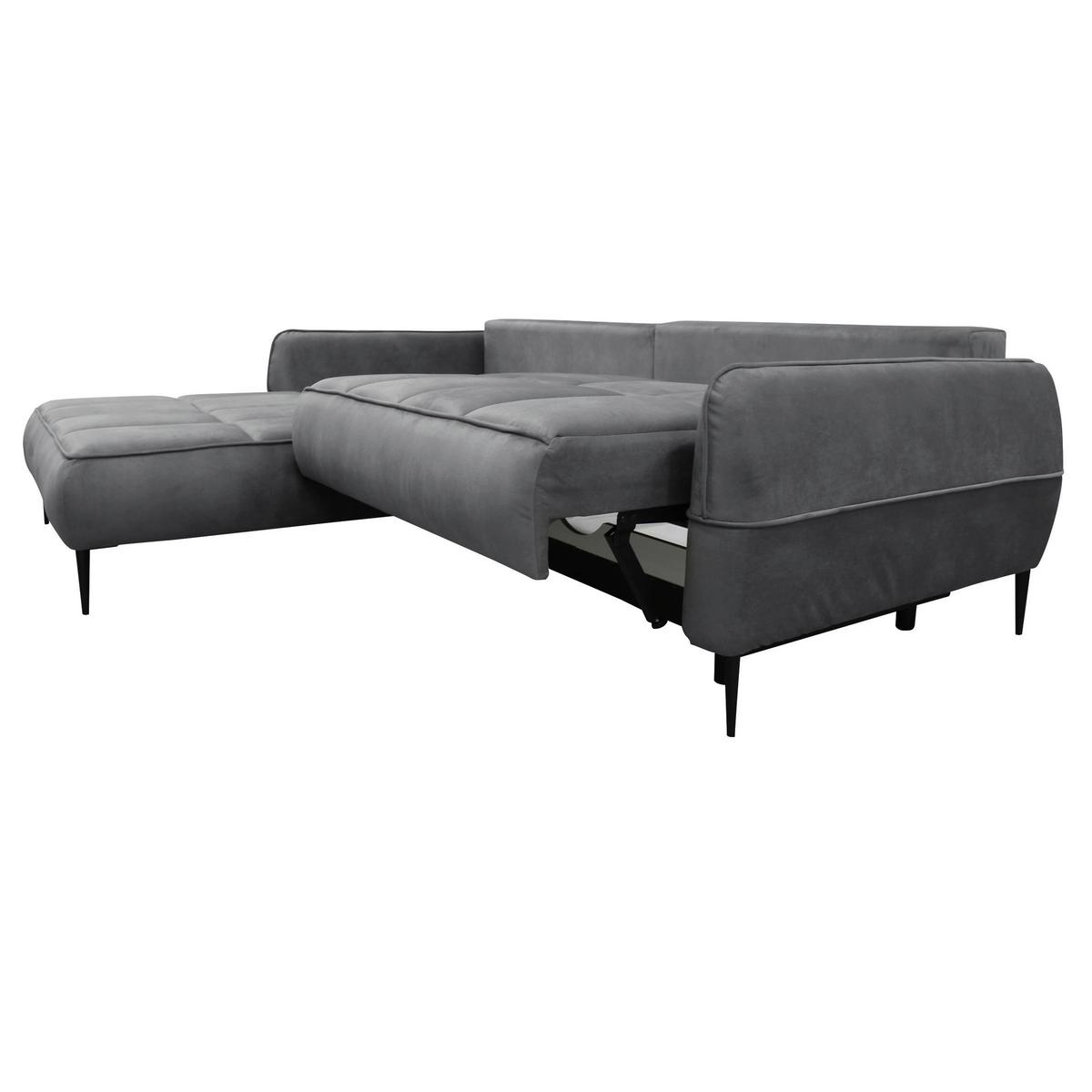 Ecksofa Mit Bettkasten Letto 189x260 Cm Velours Grau - Schwarz/Grau, Design, Textil (189/260cm) - MID.YOU