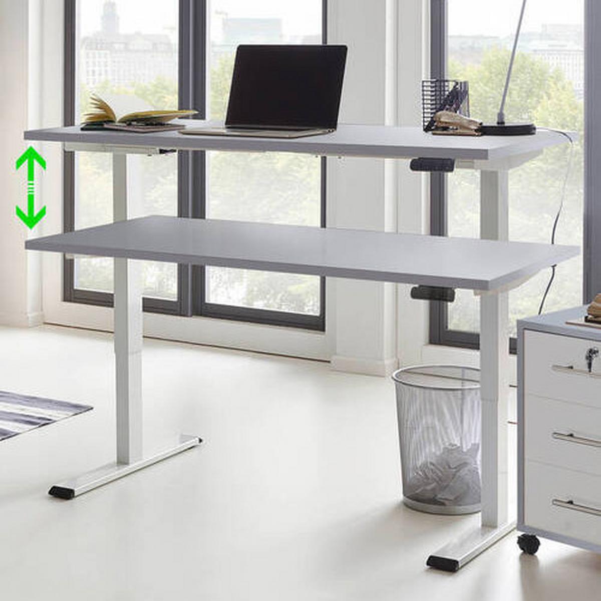 Schreibtisch Office Edition Grau/weiß B: 138m H: 69-119 Cm - Weiß/Grau, MODERN, Holzwerkstoff/Metall (138/69-119/67cm) - MID.YOU
