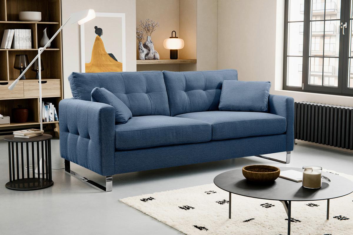 2,5-Sitzer Hera Dunkelblau B: 203cm - Chromfarben/Dunkelblau, Basics, Holz/Textil (203/92/94cm) - MID.YOU