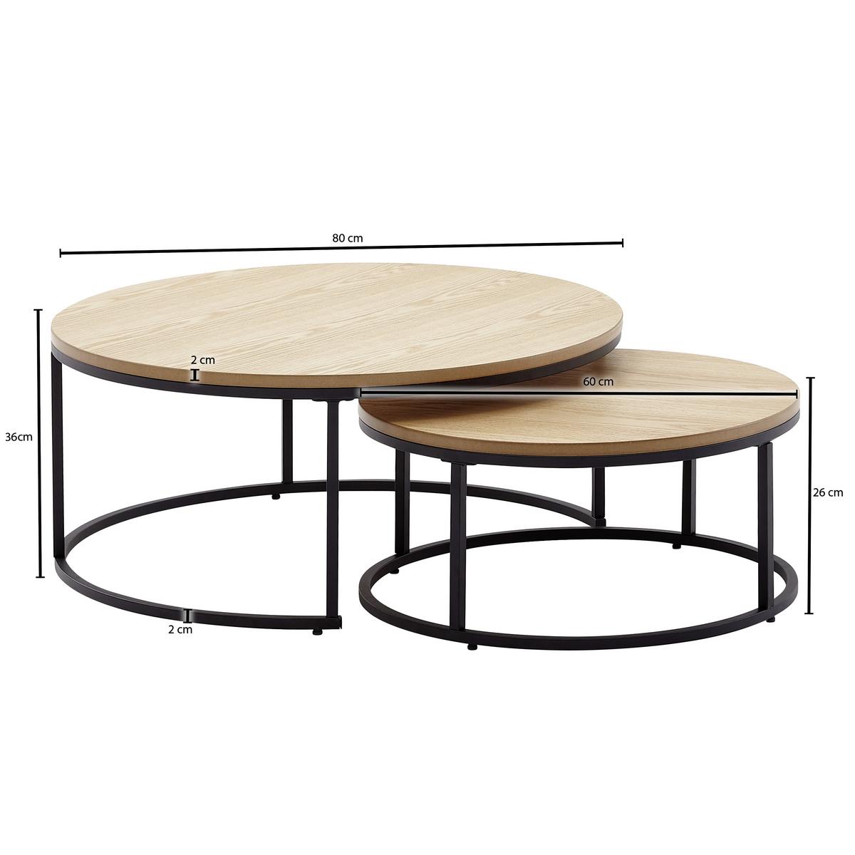 Sada zasouvacích stolků WL6.507 - černá/hnědá, Moderní, kov/kompozitní dřevo (80/80/36cm) - MID.YOU