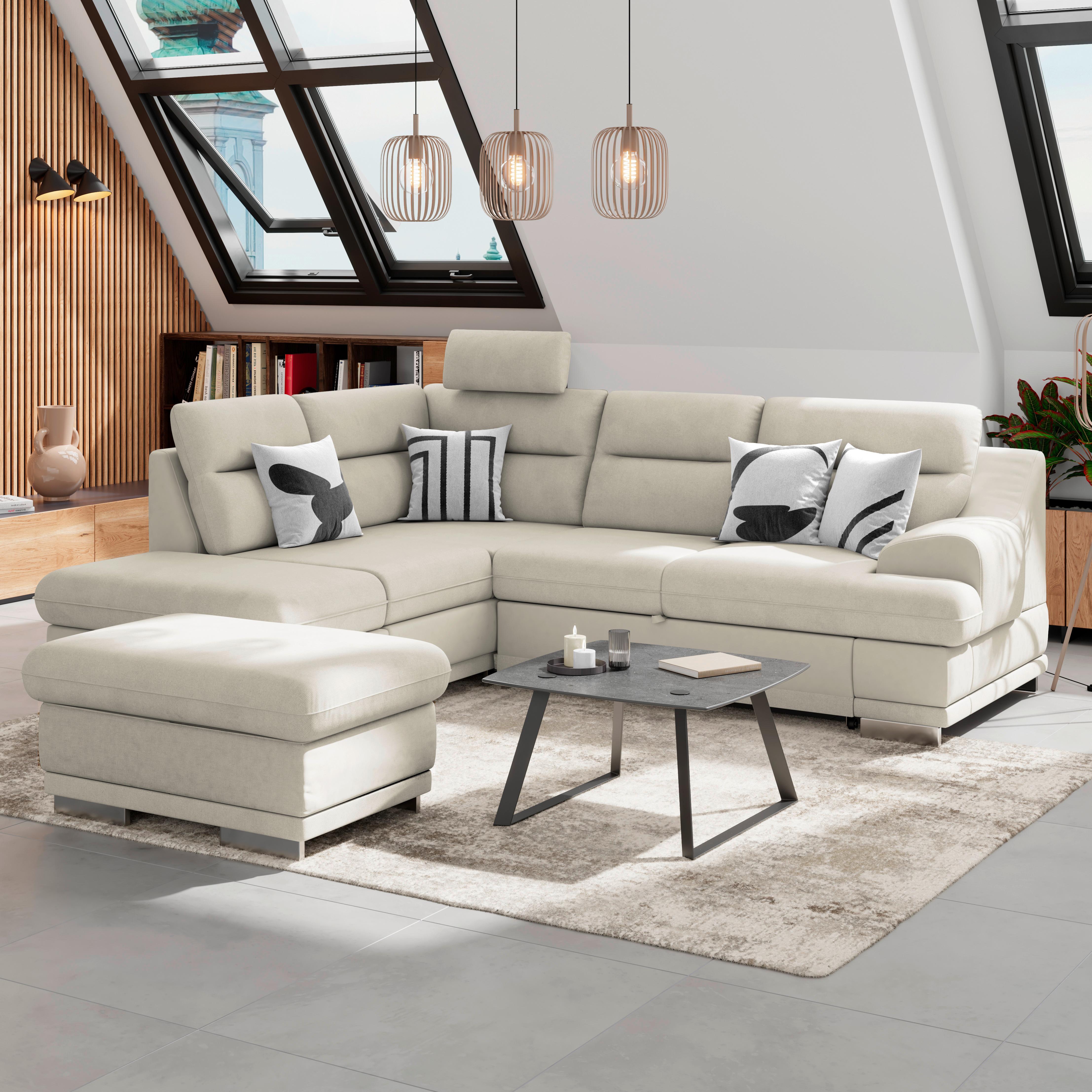 Wohnlandschaft Seaside - Platinfarben/Chromfarben, KONVENTIONELL, Textil (217/264cm) - MID.YOU
