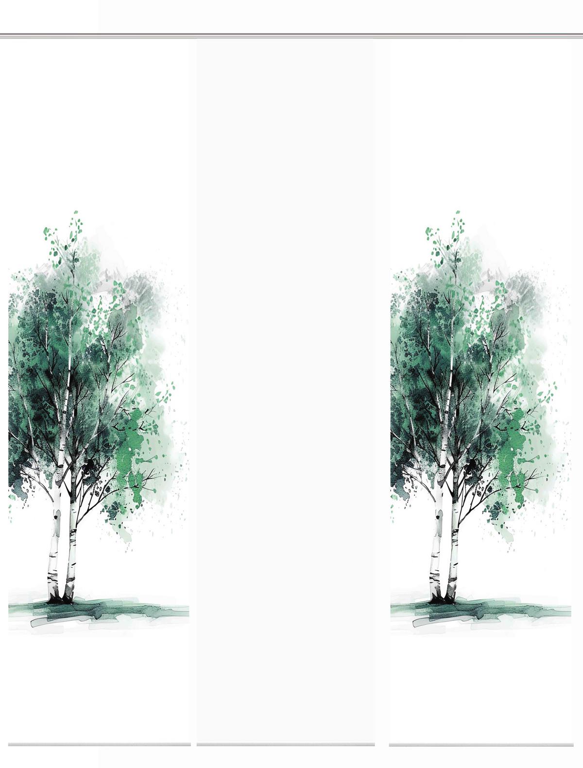 Flächenvorhang Tree 3er Set - Weiß/Grün, Natur, Textil (60/245cm)