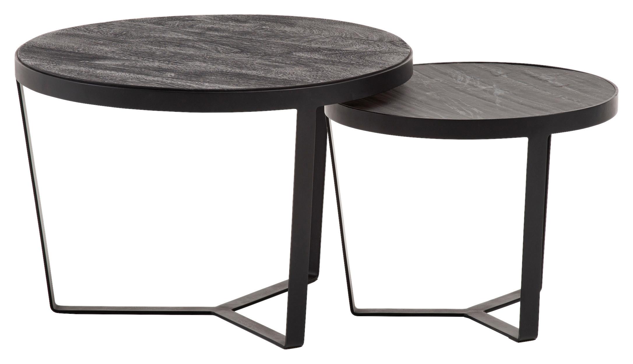 Sada konferenčných stolík akácia masív - čierna, Lifestyle, kov/drevo (60/60/40cm) - MID.YOU