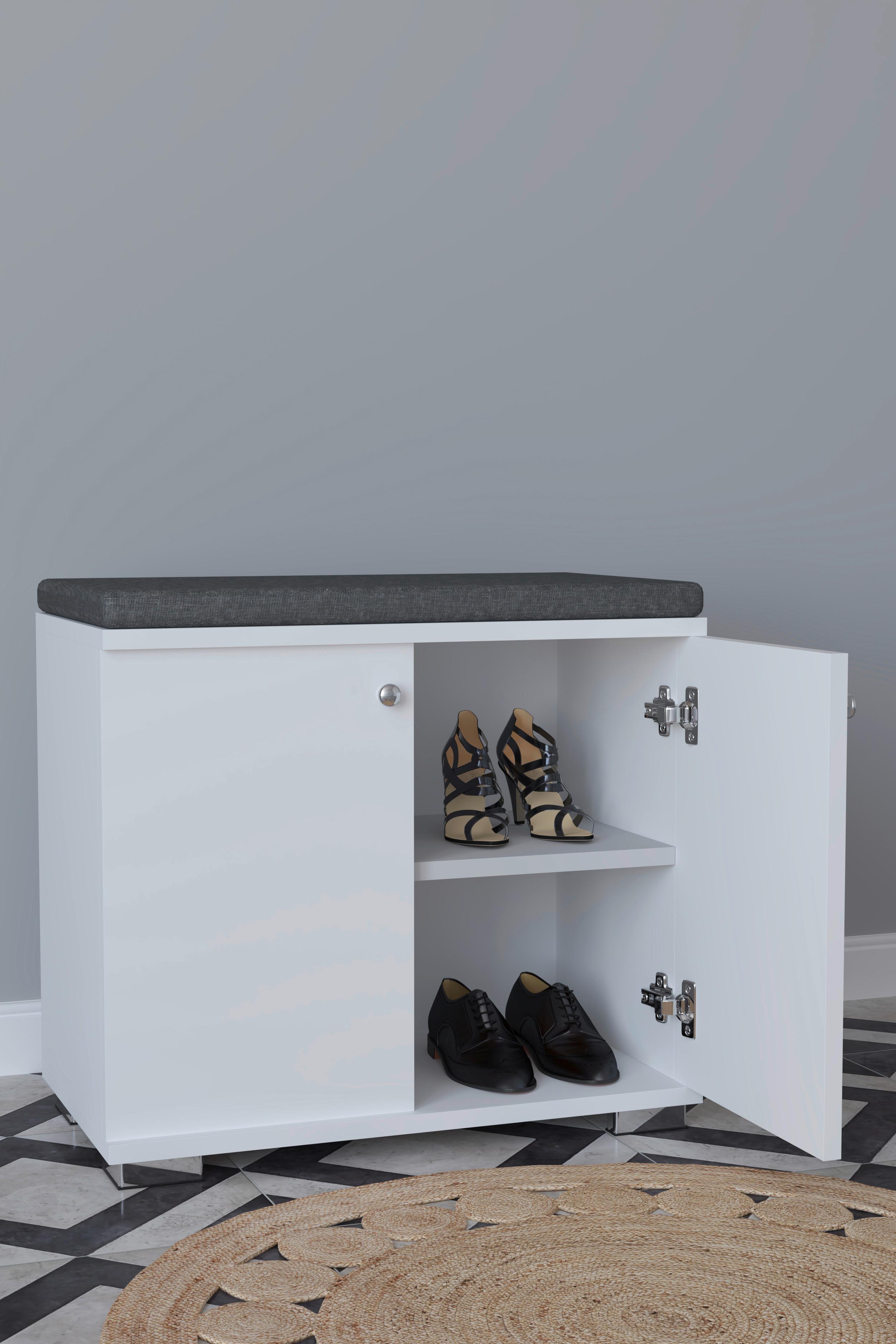 Schuhbank Weiß, 60 cm - Silberfarben/Weiß, Design, Holzwerkstoff (60/49/33cm) - MID.YOU
