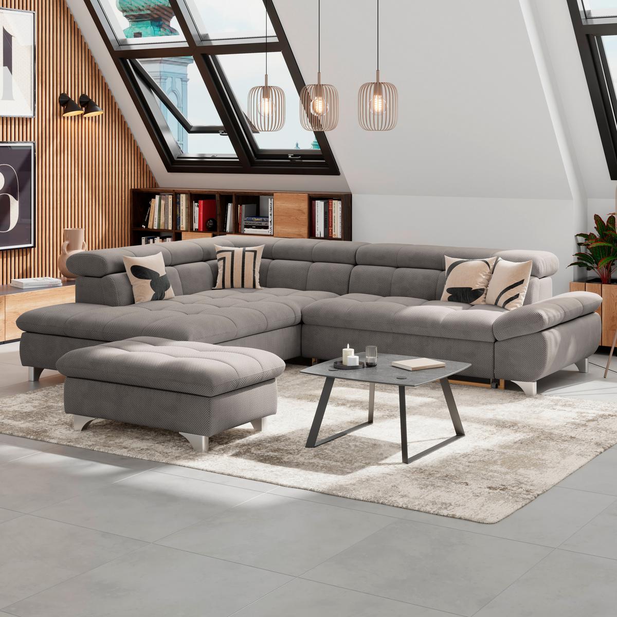 Ecksofa Gemini Braun, B: 234cm - Chromfarben/Braun, KONVENTIONELL, Textil (234/312cm)