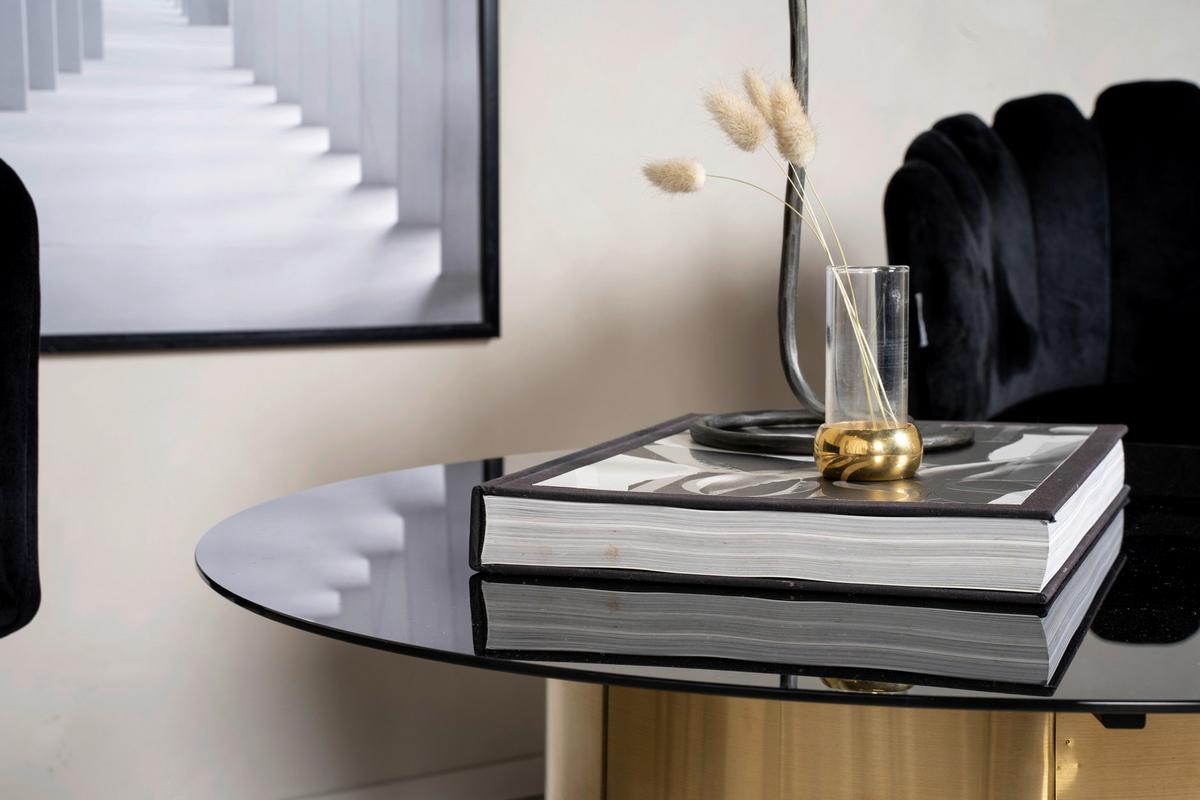 Couchtisch Ystad - Goldfarben/Schwarz, Design, Glas/Metall (80/80/46cm) - Livetastic