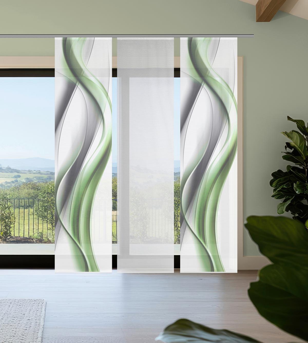 Flächenvorhang Cara 3er Set - Weiß/Grau, Basics, Textil (180/260cm)