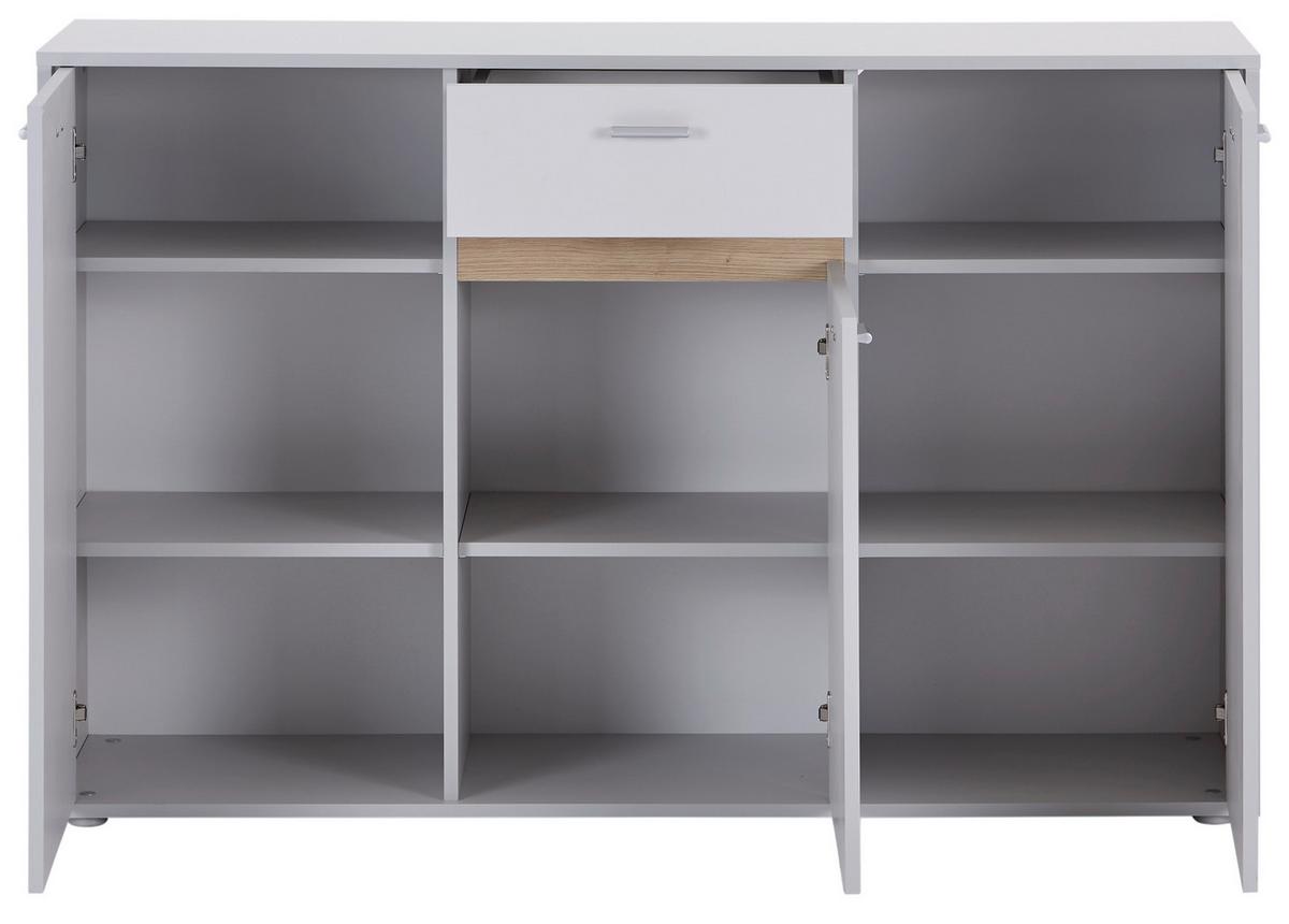 Kommode mit Bügelgriff B: 138,4 cm Slot 3T Hellgrau - Hellgrau, MODERN, Holzwerkstoff (138,4/90/40cm)