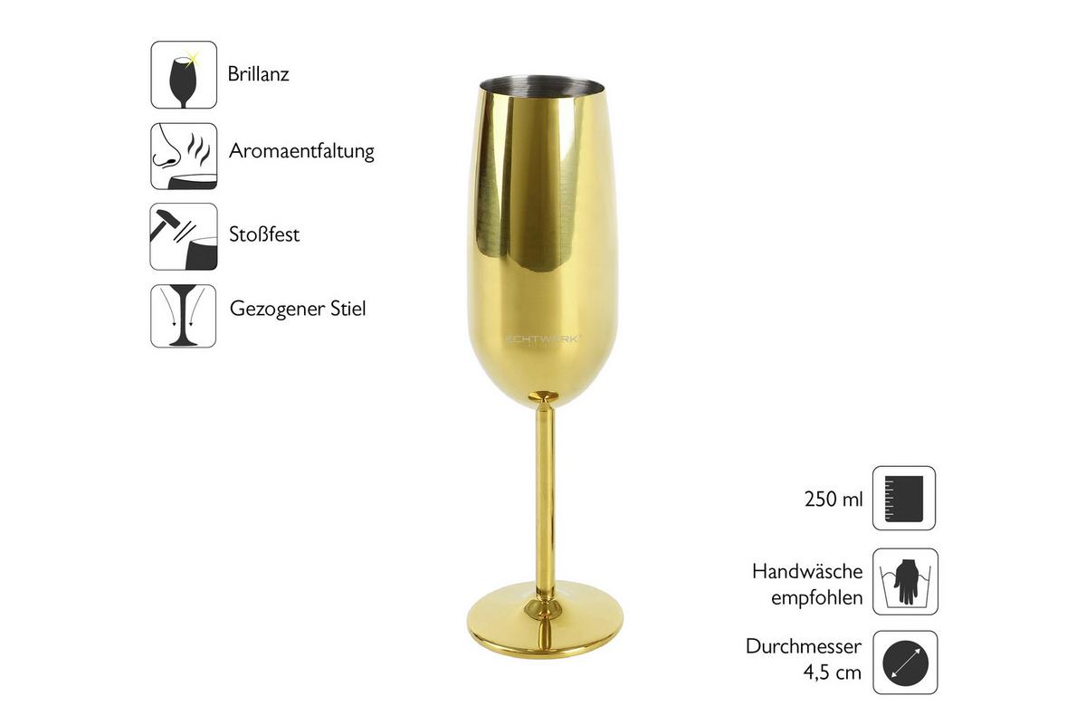 Sektglas 6er-set Je Ca. 250 Ml - Goldfarben, Trend, Metall (22,5cm) - Echtwerk