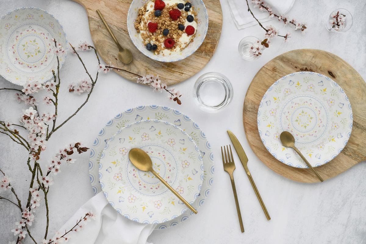 Tafelservice Primavera 16-Tlg. Keramik, Multicolor - Multicolor/Weiß, Basics, Keramik - Creatable