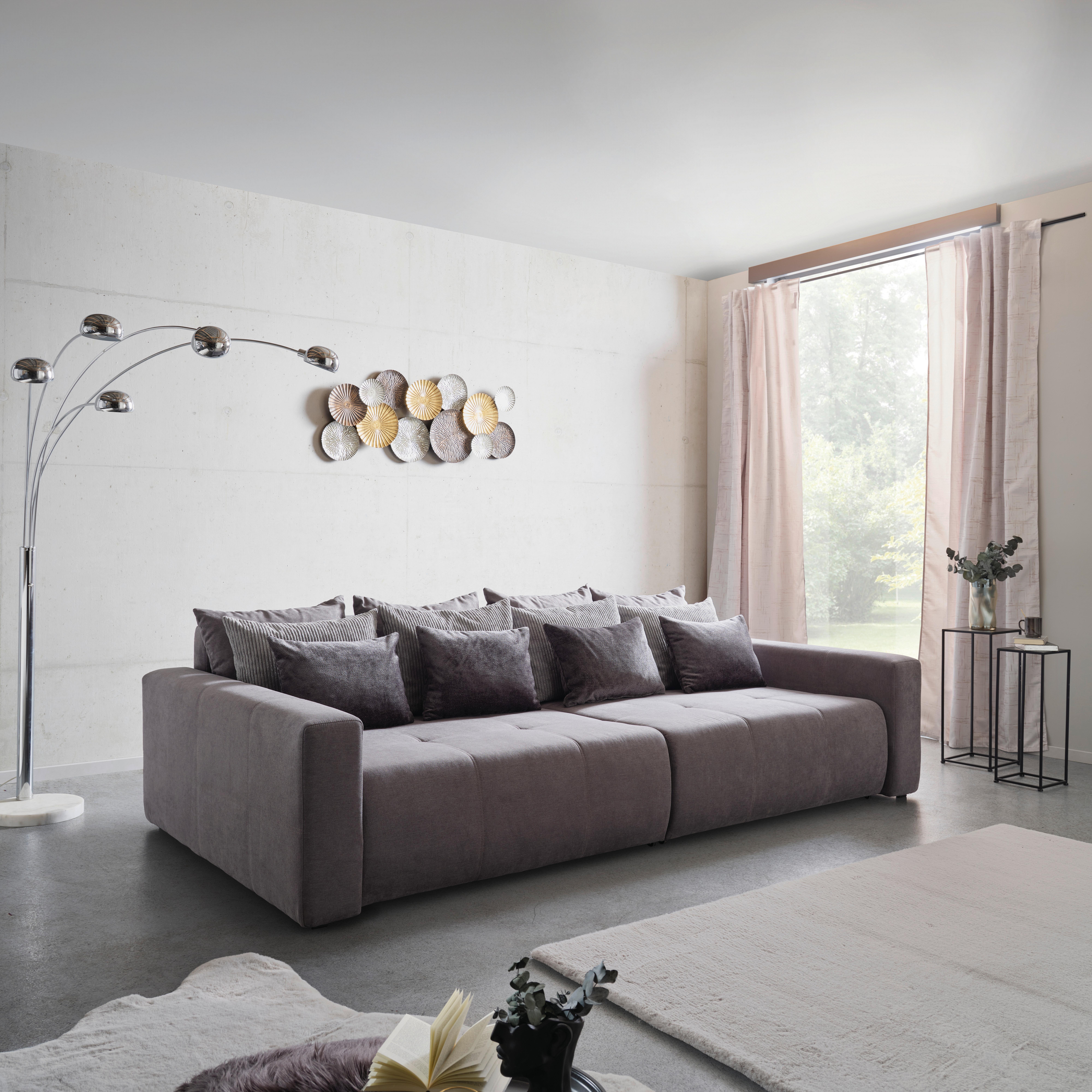 Big Sofa mit Schlaffunktion Hanna B: 280 cm Grau - Schwarz/Grau, MODERN, Textil (280/87/145cm)