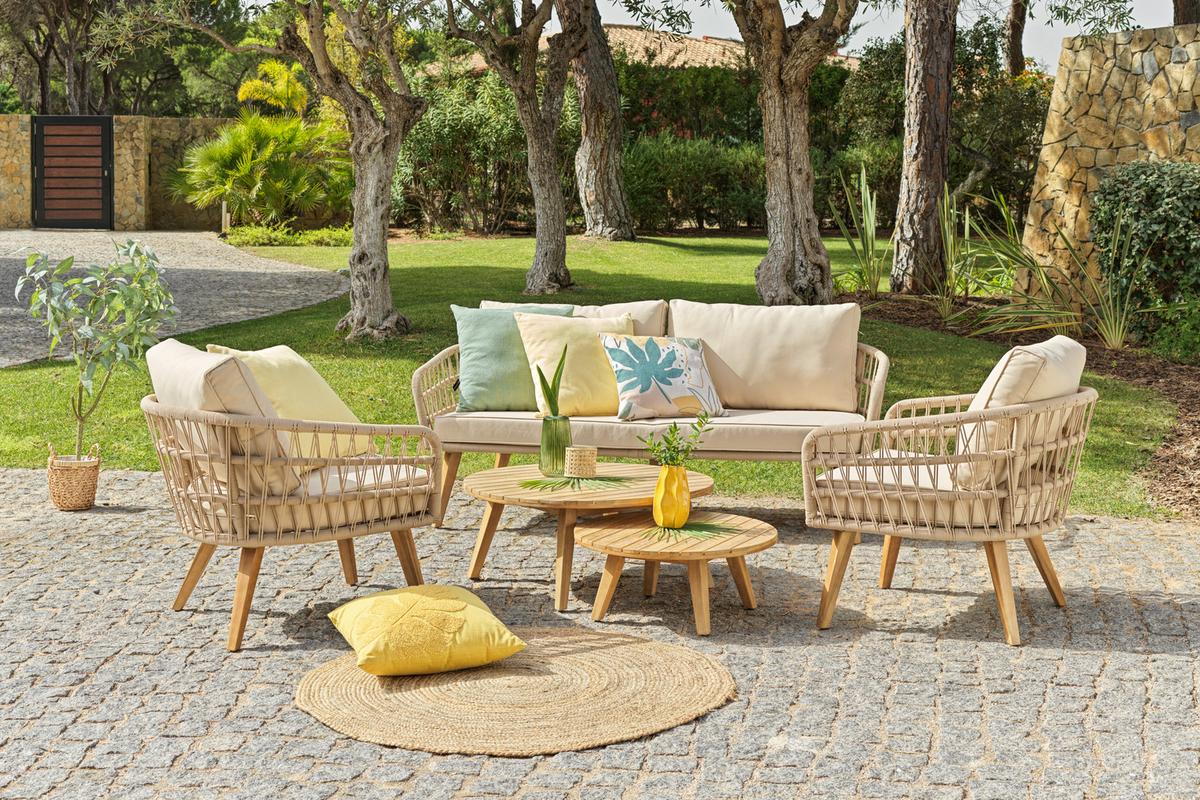 ZAHRADNÍ SESTAVA RIO -INT- - barvy akácie/béžová, Basics, kov/dřevo (175/68/75cm) - Modern Living