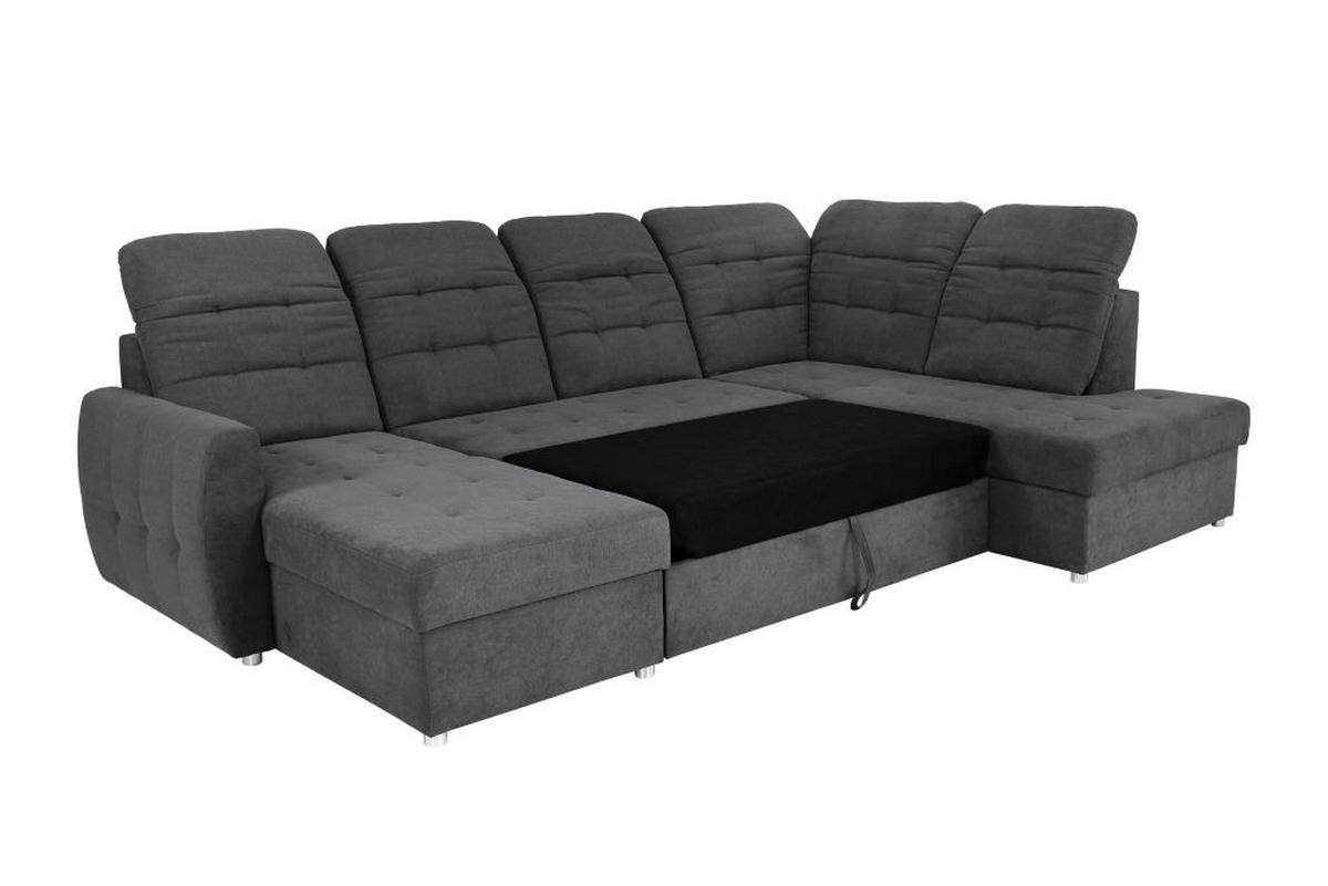 Rohová sedačka ATLAS U, pravá, antracitová,úl.prostor,lůžko - barvy chromu/antracitová, Moderní, kov/dřevo (174/306/207cm)