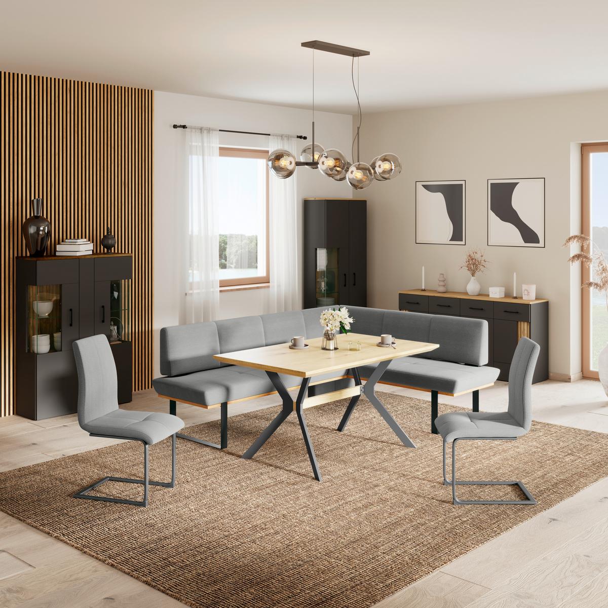 Eckbank Tristan Webstoff grau,S:245x195cm - Schwarz/Grau, MODERN, Holz/Textil (245/195cm) - James Wood