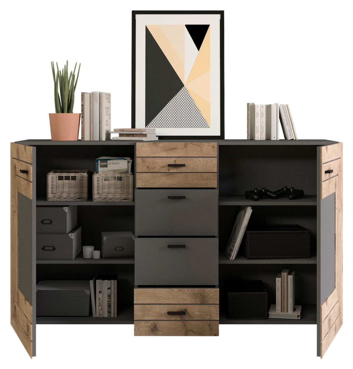Sideboard Freno B: 160 Cm Grau Nb Nox Oak Dekor - KONVENTIONELL, Holzwerkstoff (160/90/40cm) - MID.YOU