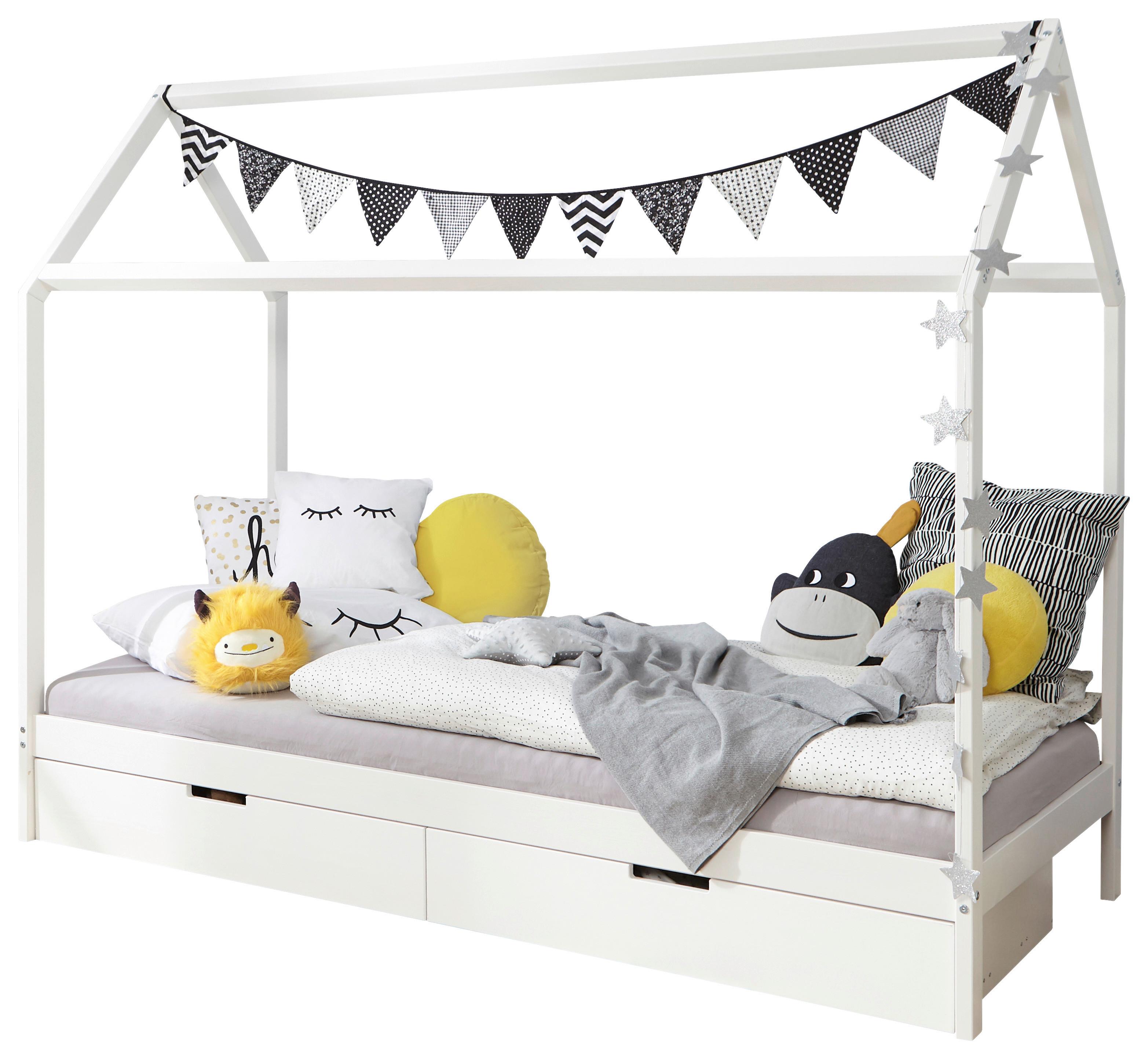 Hausbett Lina 90x200 Cm Kiefer Weiß Mit Schubladen - Weiß, MODERN, Holz (90/200cm) - MID.YOU