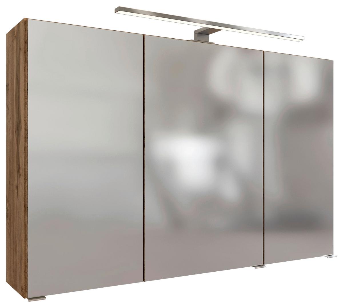 Spiegelschrank Pienza Led 3 Türen BxHxT: 100x64x20 cm - Eiche Wotan, MODERN, Holzwerkstoff (100/64/20cm) - Held