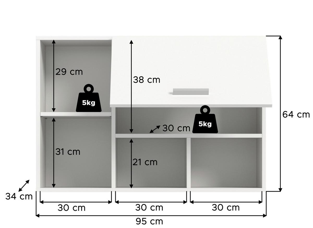 Hängeschrank Free Weiß B: 95cm - Weiß, Basics, Holzwerkstoff (95/64/34cm) - MID.YOU