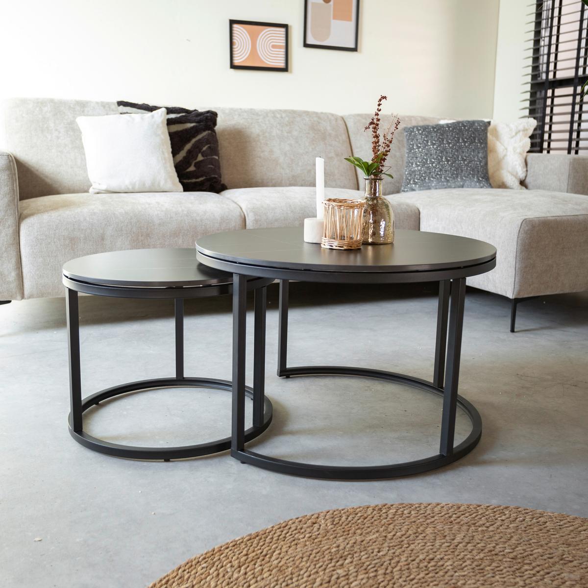 Couchtisch Leyton - Schwarz, KONVENTIONELL, Stein/Metall (68/68/43cm) - MID.YOU