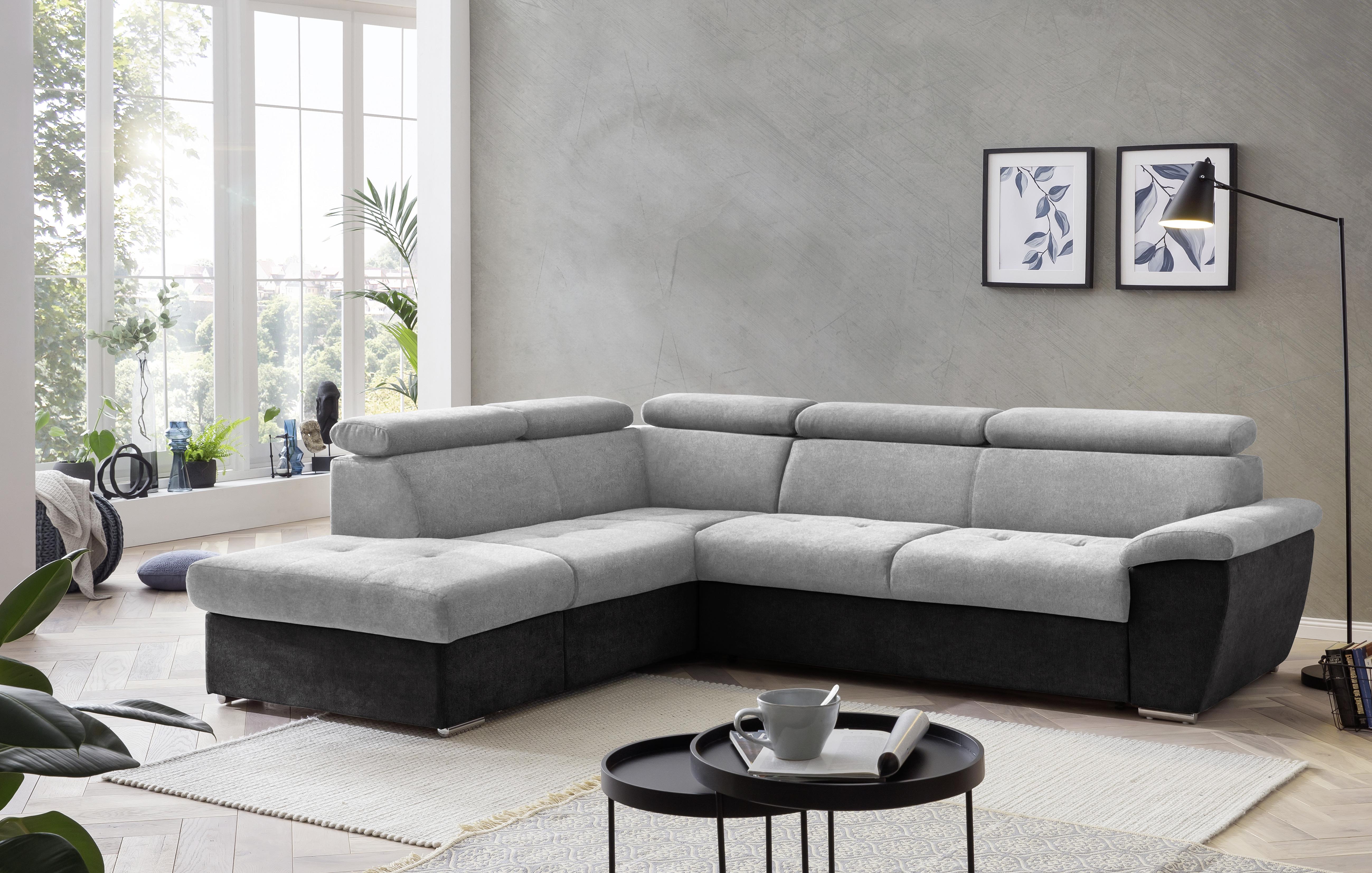 Modernes Ecksofa in Grau mit Ottomane auf der linken Seite