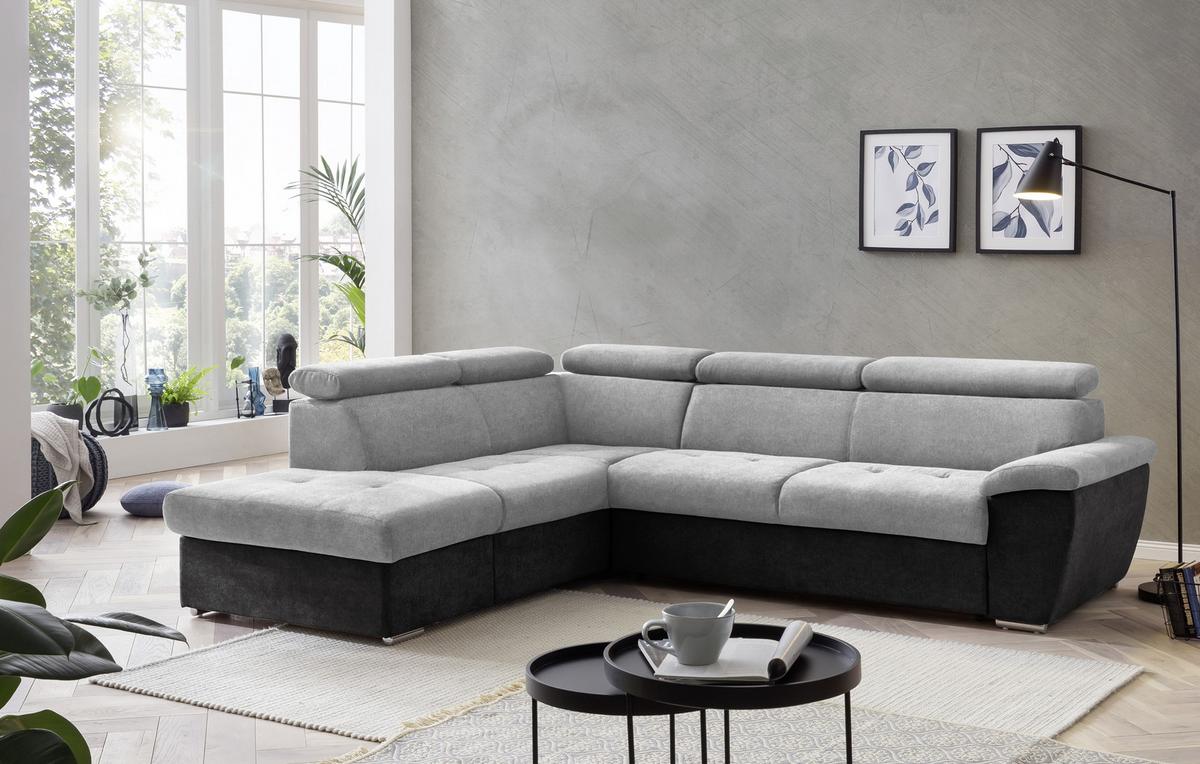 Ecksofa Mit Schlaffunktion Antero Und Bettkasten Hellgrau - Chromfarben/Silberfarben, Design, Textil (216/262cm) - Livetastic